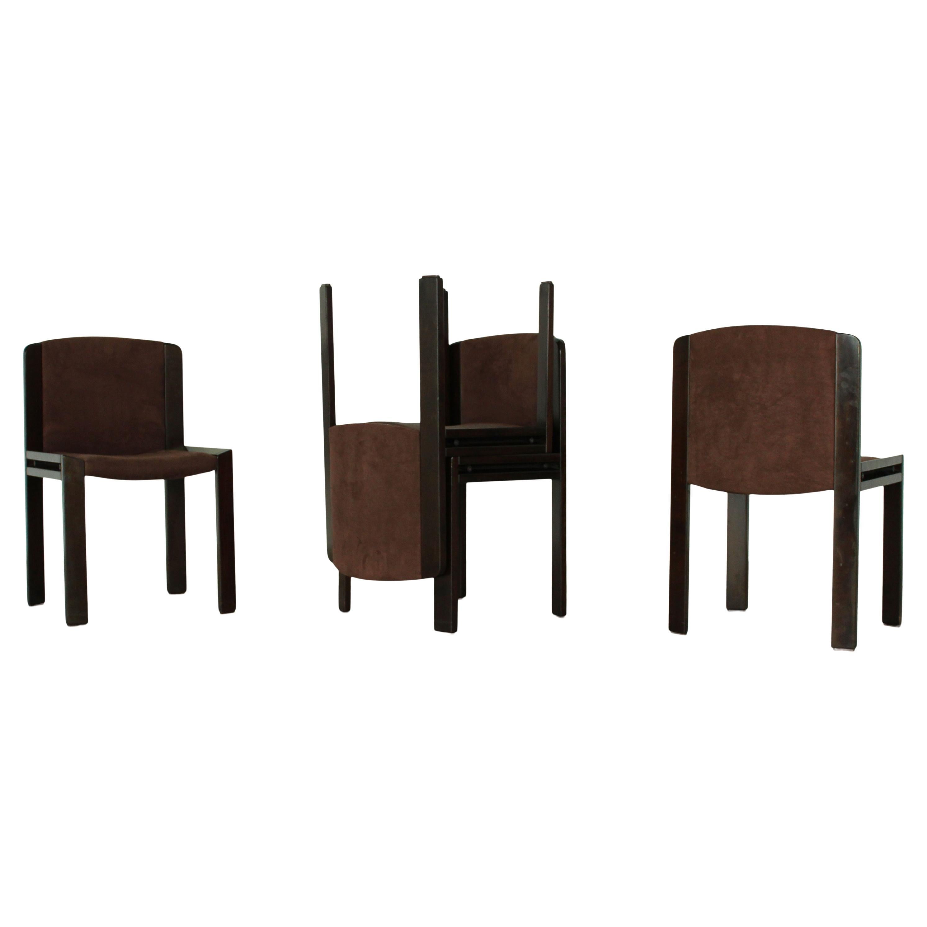 Joe Colombo Midcentury Walnut Model 300 Dining Chair for Pozzi, 1966, Set of 4 For Sale