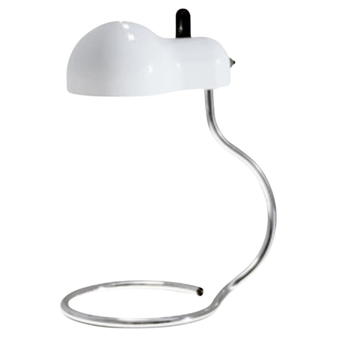 Joe Colombo 'Minitopo' Tischlampe in Weiß und Chrom für Stilnovo