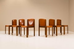 Joe Colombo 'Model 300' Dining Chairs in Oak and Leather for Pozzi, Italy 1965