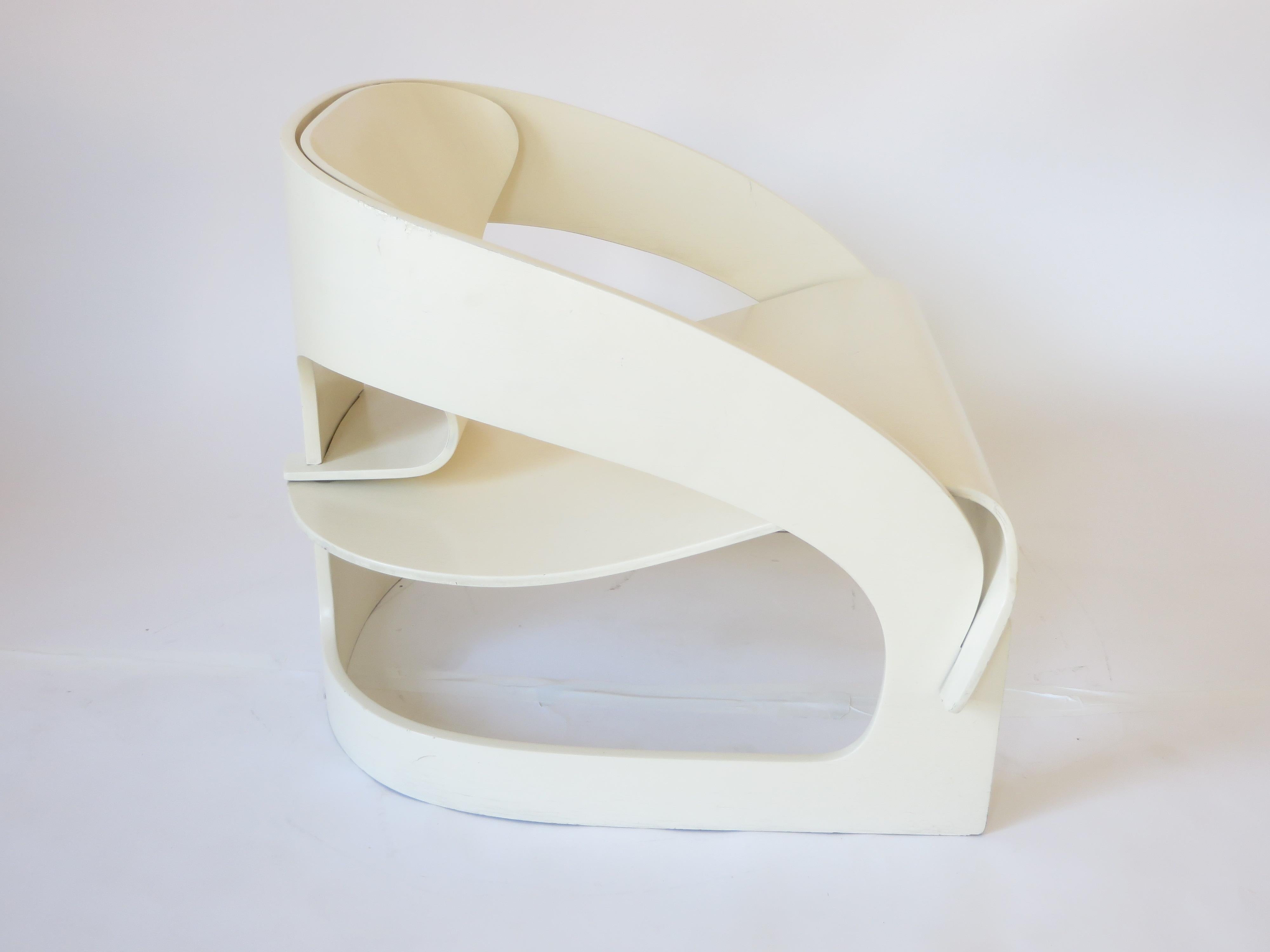 Mid-Century Modern Joe Colombo Model 4801 White Lacquered Plywood Chair Kartell, 1965