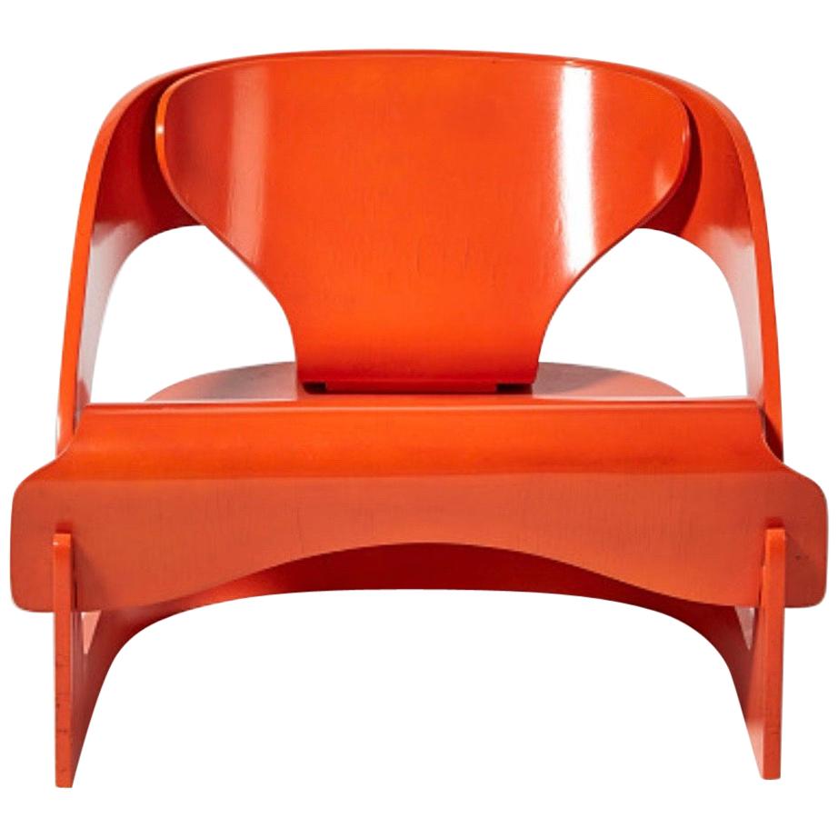 Joe Colombo Orange 4801 Lounge Chair by Kartell, Italy, 1960s