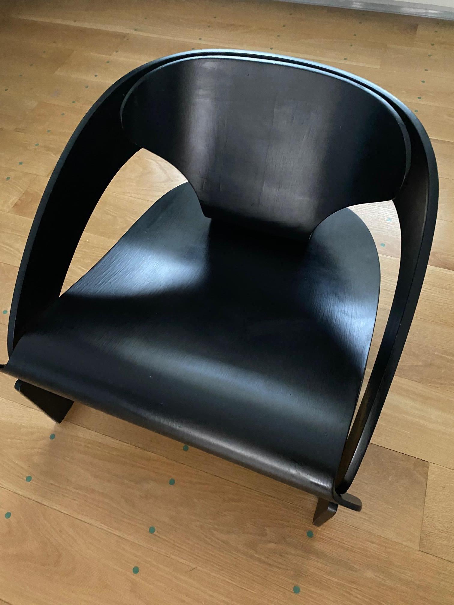 Lacquered Joe Colombo Plywood Black 4801 Lounge Chair, Kartell, 1960s For Sale