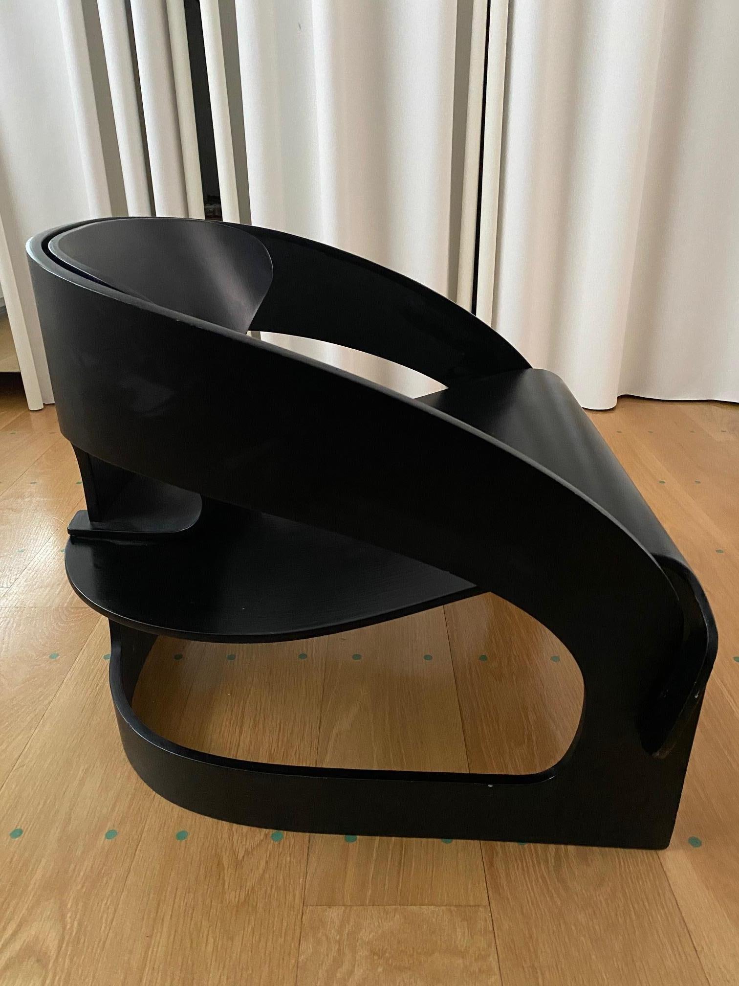 Mid-20th Century Joe Colombo Plywood Black 4801 Lounge Chair, Kartell, 1960s For Sale