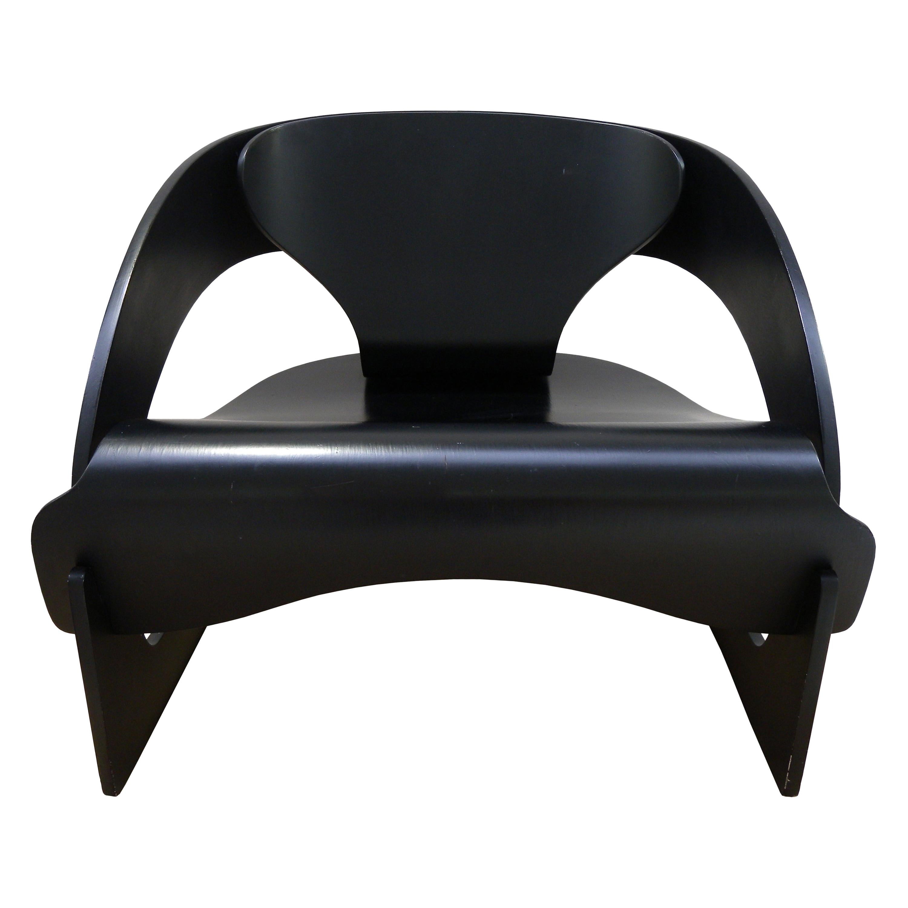 Joe Colombo Plywood Black 4801 Lounge Chair, Kartell, 1960s For Sale
