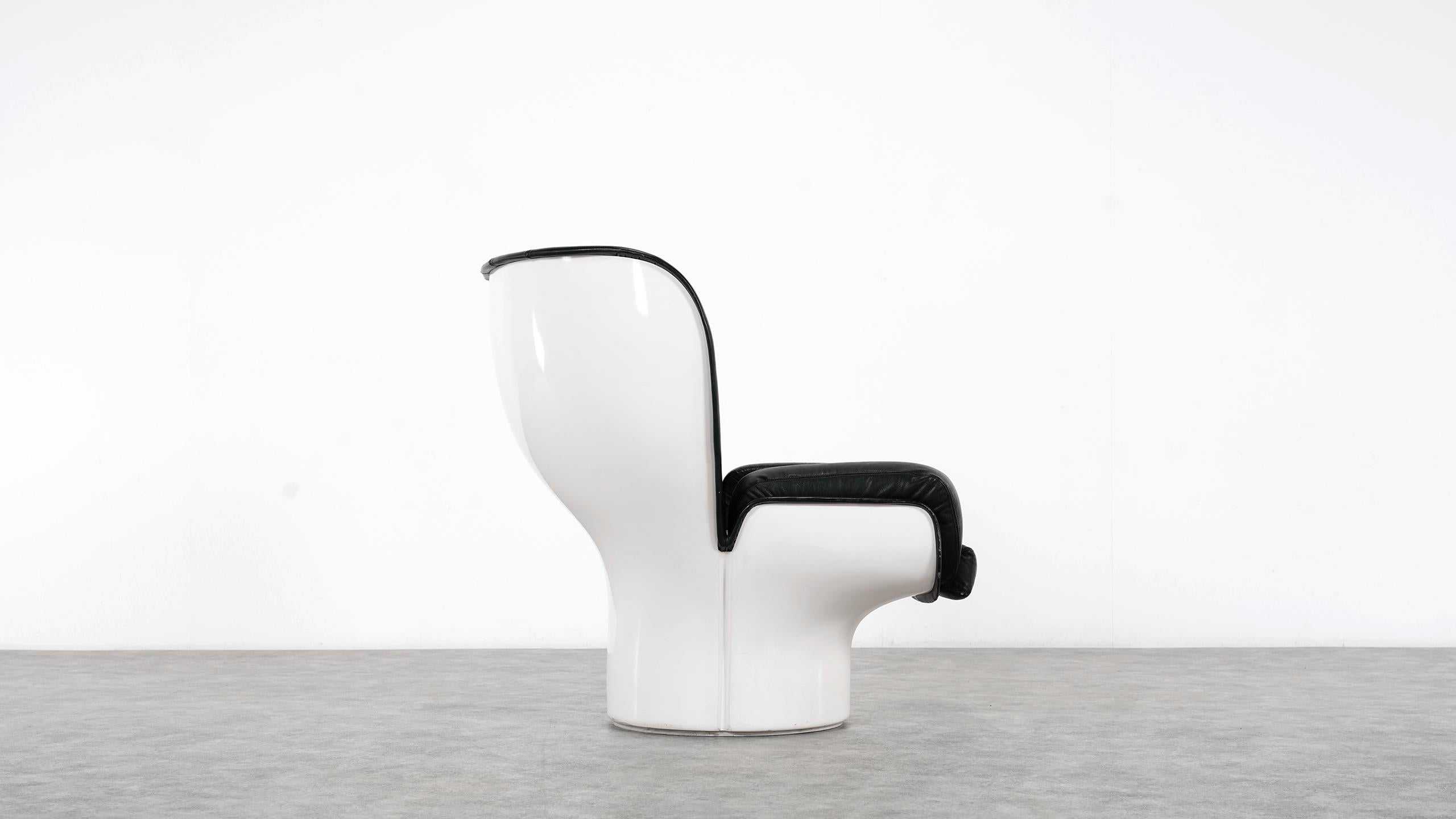 Leather Joe Colombo  Rare Elda Lounge Chair for Comfort, Italy, 1963, Black & White