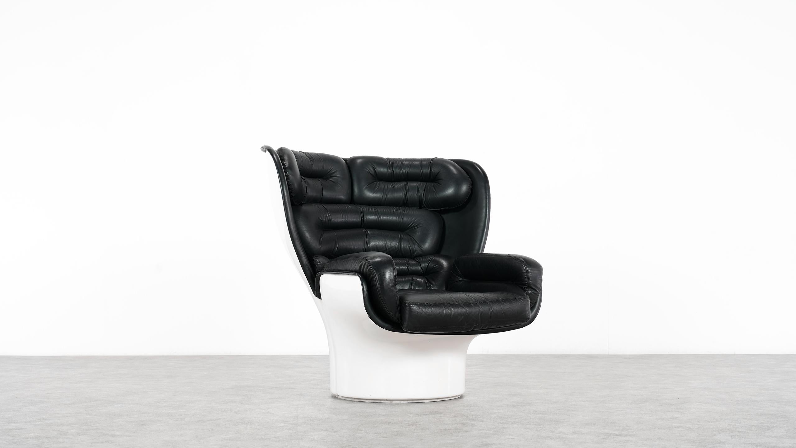 Italian Joe Colombo  Rare Elda Lounge Chair for Comfort, Italy, 1963, Black & White
