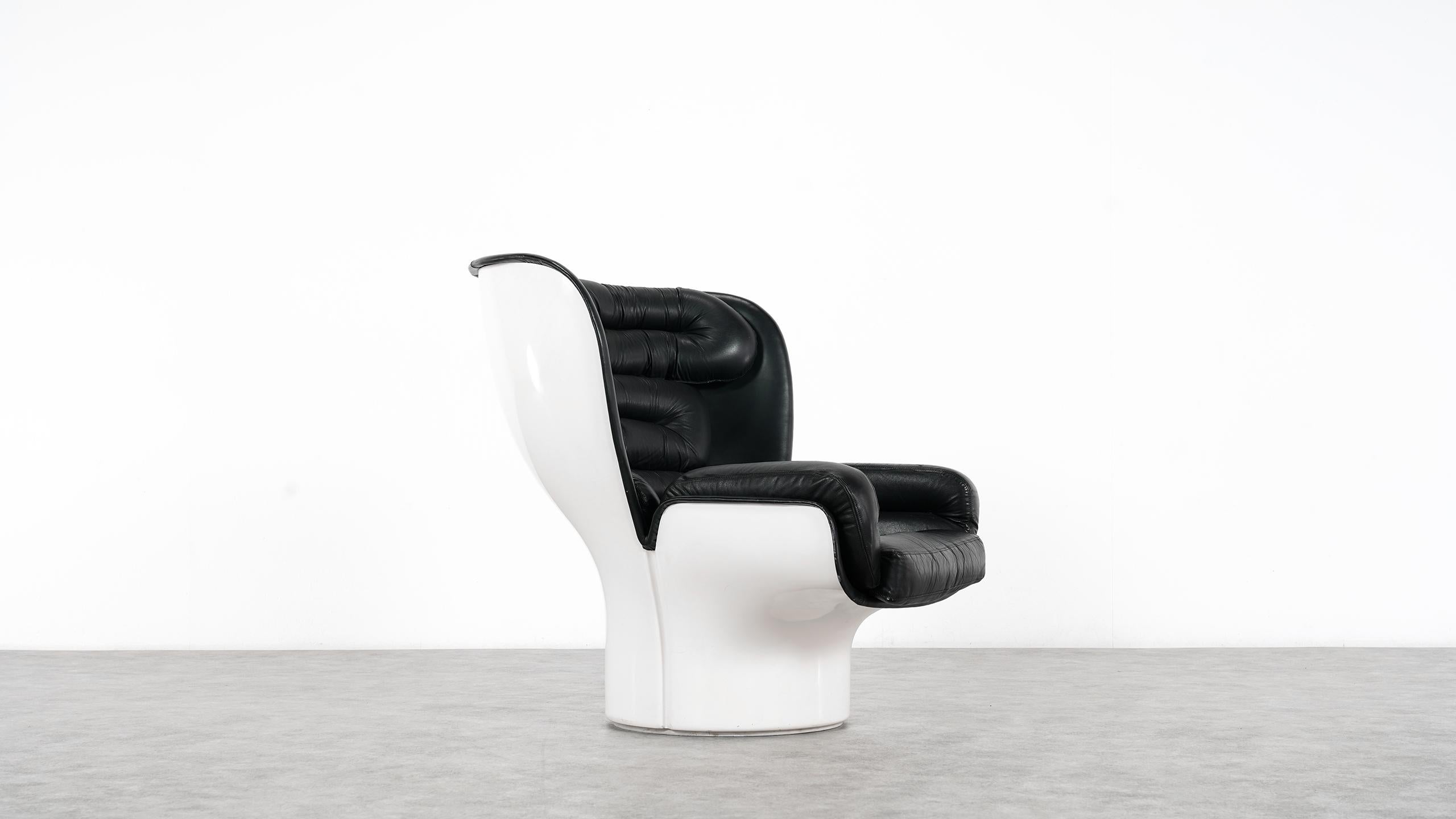 Mid-20th Century Joe Colombo  Rare Elda Lounge Chair for Comfort, Italy, 1963, Black & White
