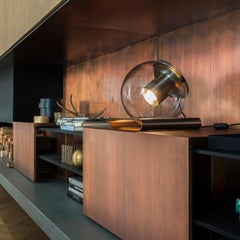 Joe Colombo Satin Gold Table Lamp 'The Globe' by Oluce