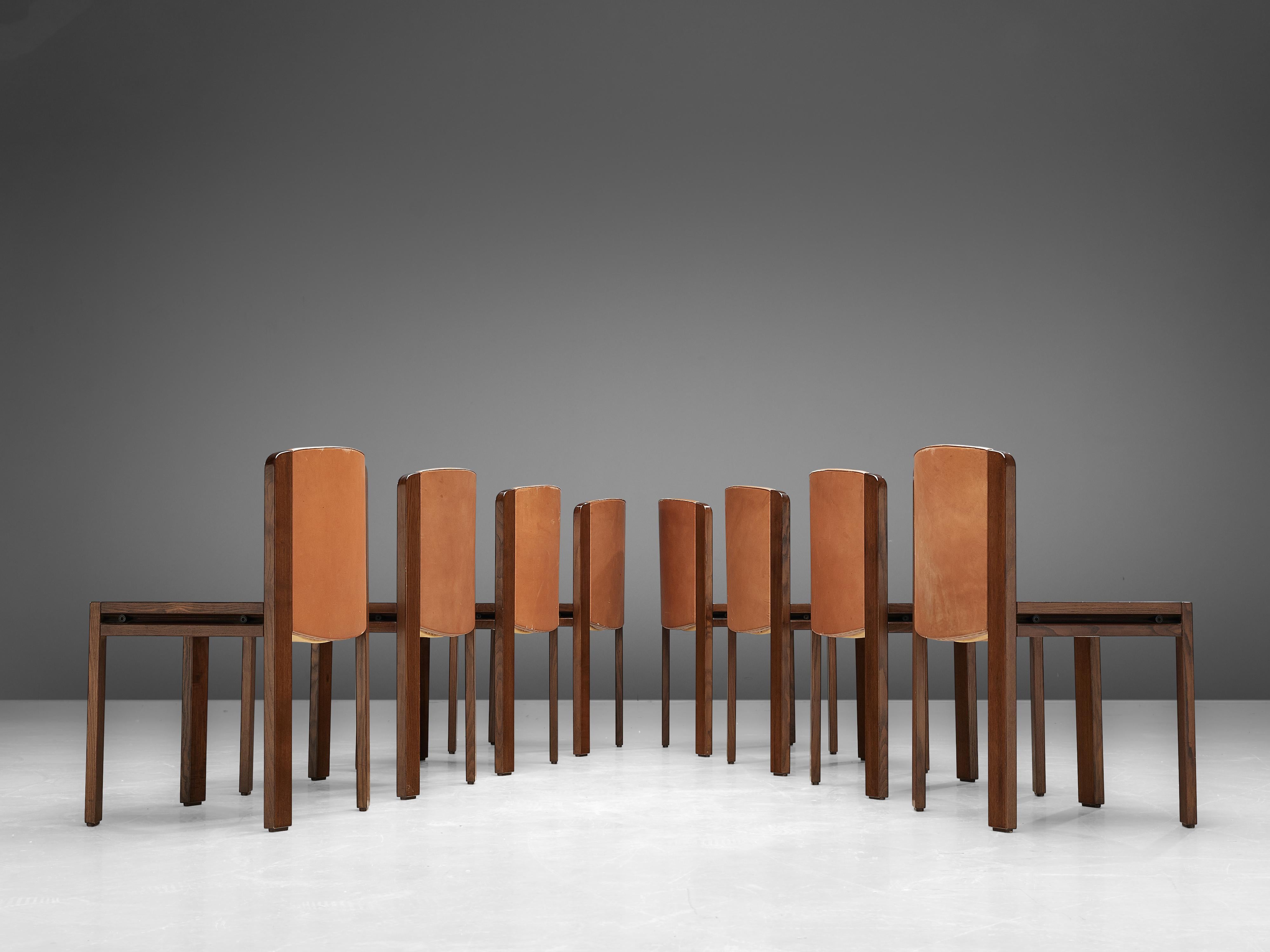 Joe Colombo Set of Eight '300' Dining Chairs in Cognac Leather In Good Condition In Waalwijk, NL