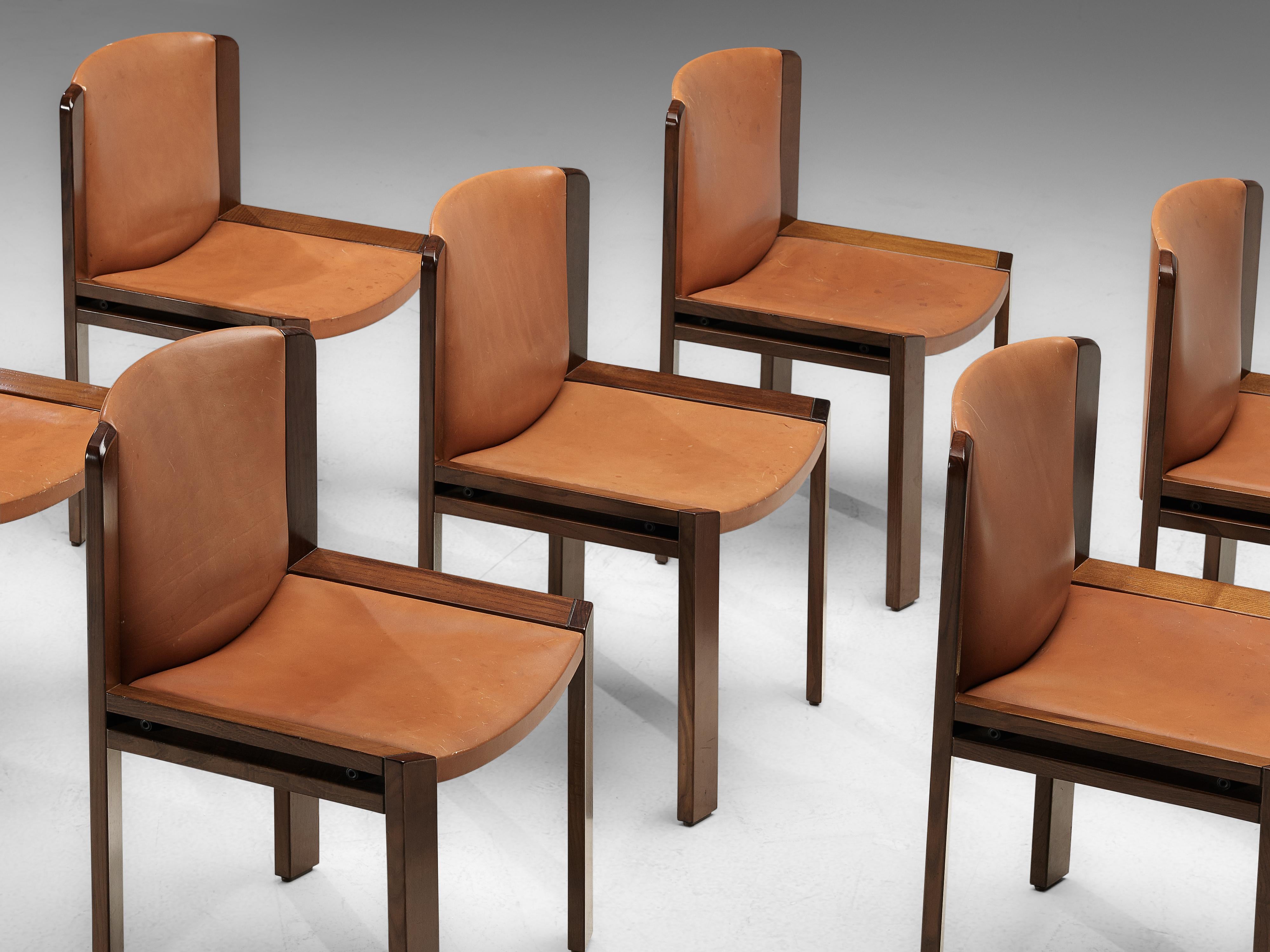 Mid-20th Century Joe Colombo Set of Eight '300' Dining Chairs in Cognac Leather