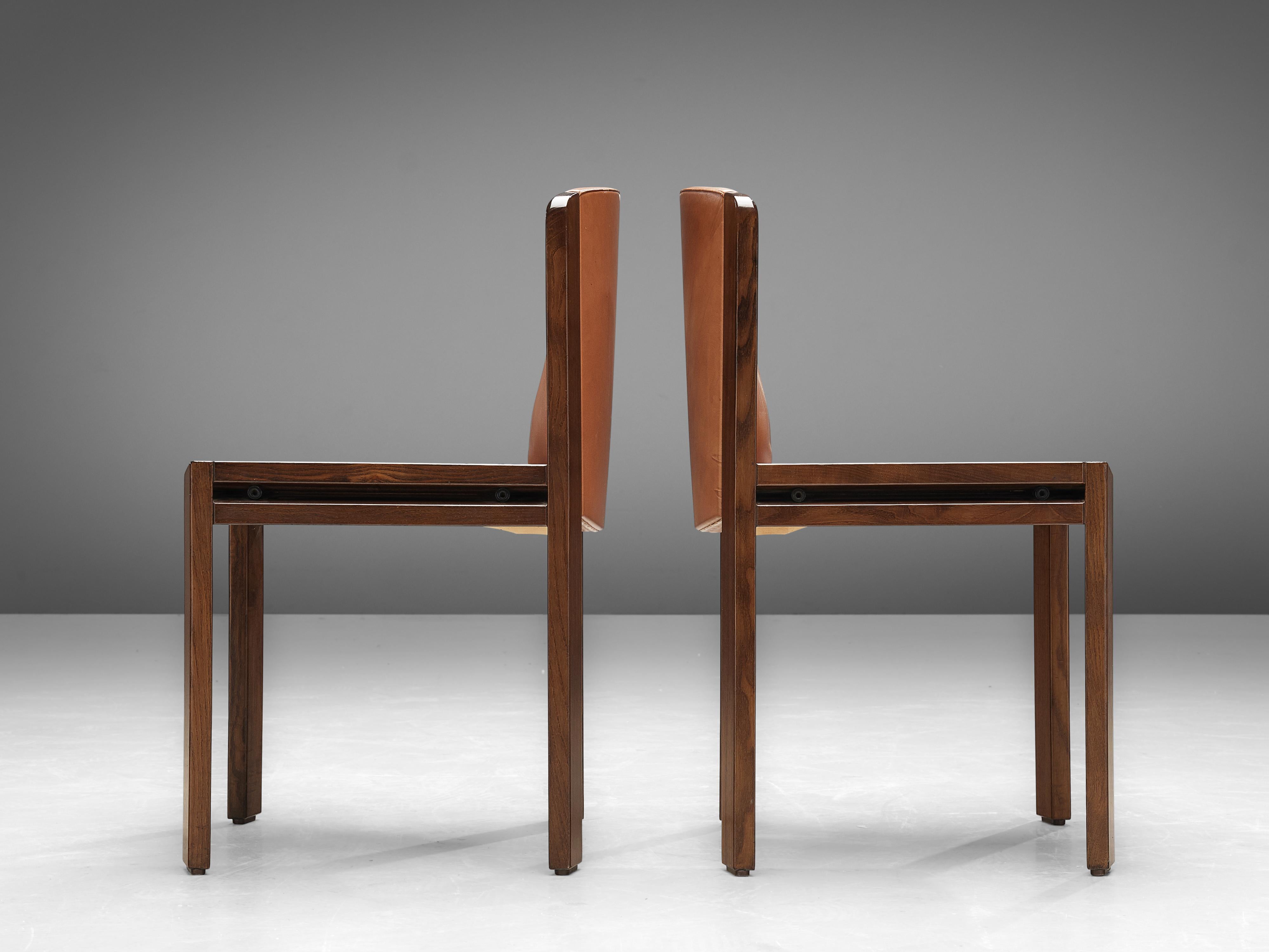 Oak Joe Colombo Set of Eight '300' Dining Chairs in Cognac Leather