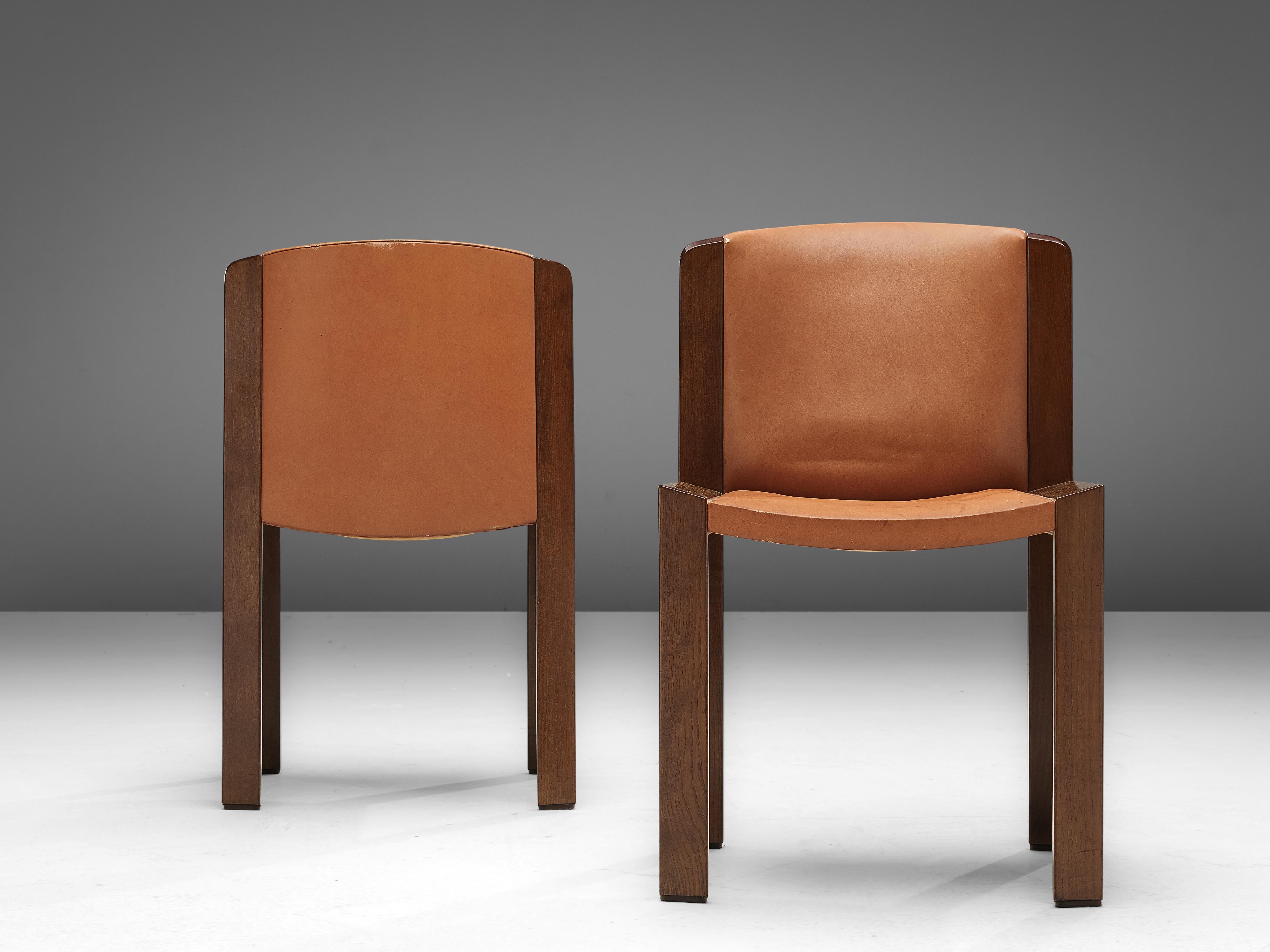 Joe Colombo Set of Eight '300' Dining Chairs in Cognac Leather 1