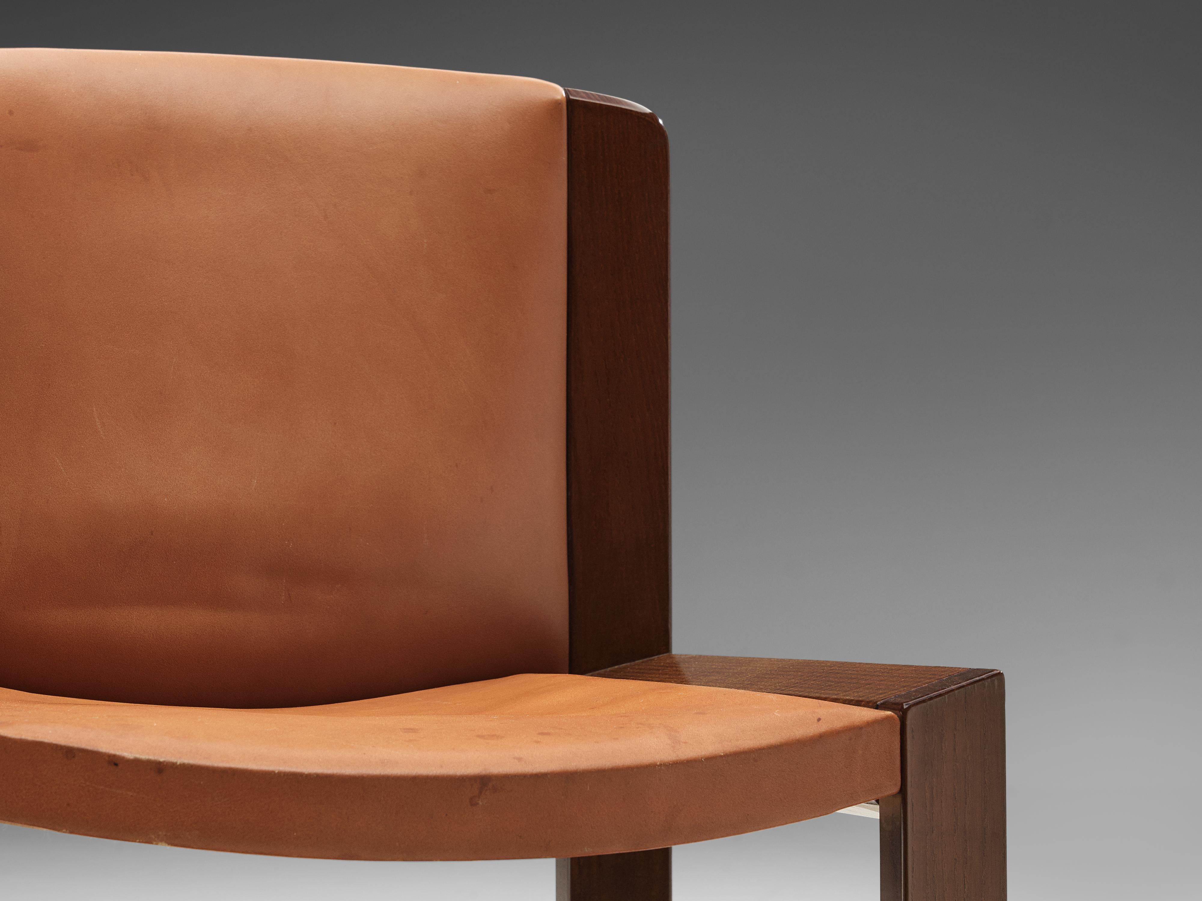 Joe Colombo Set of Eight '300' Dining Chairs in Cognac Leather 3