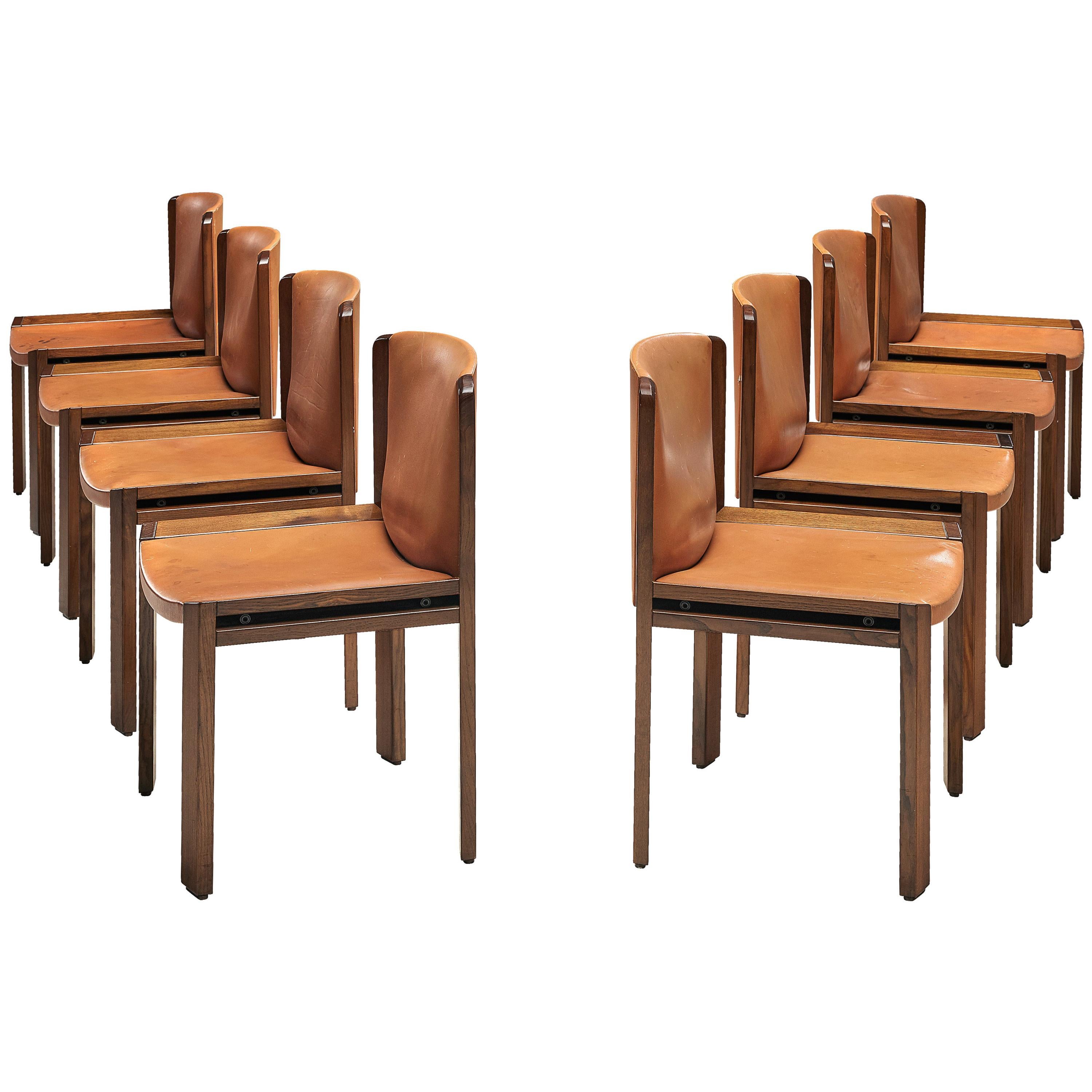 Joe Colombo Set of Eight '300' Dining Chairs in Cognac Leather