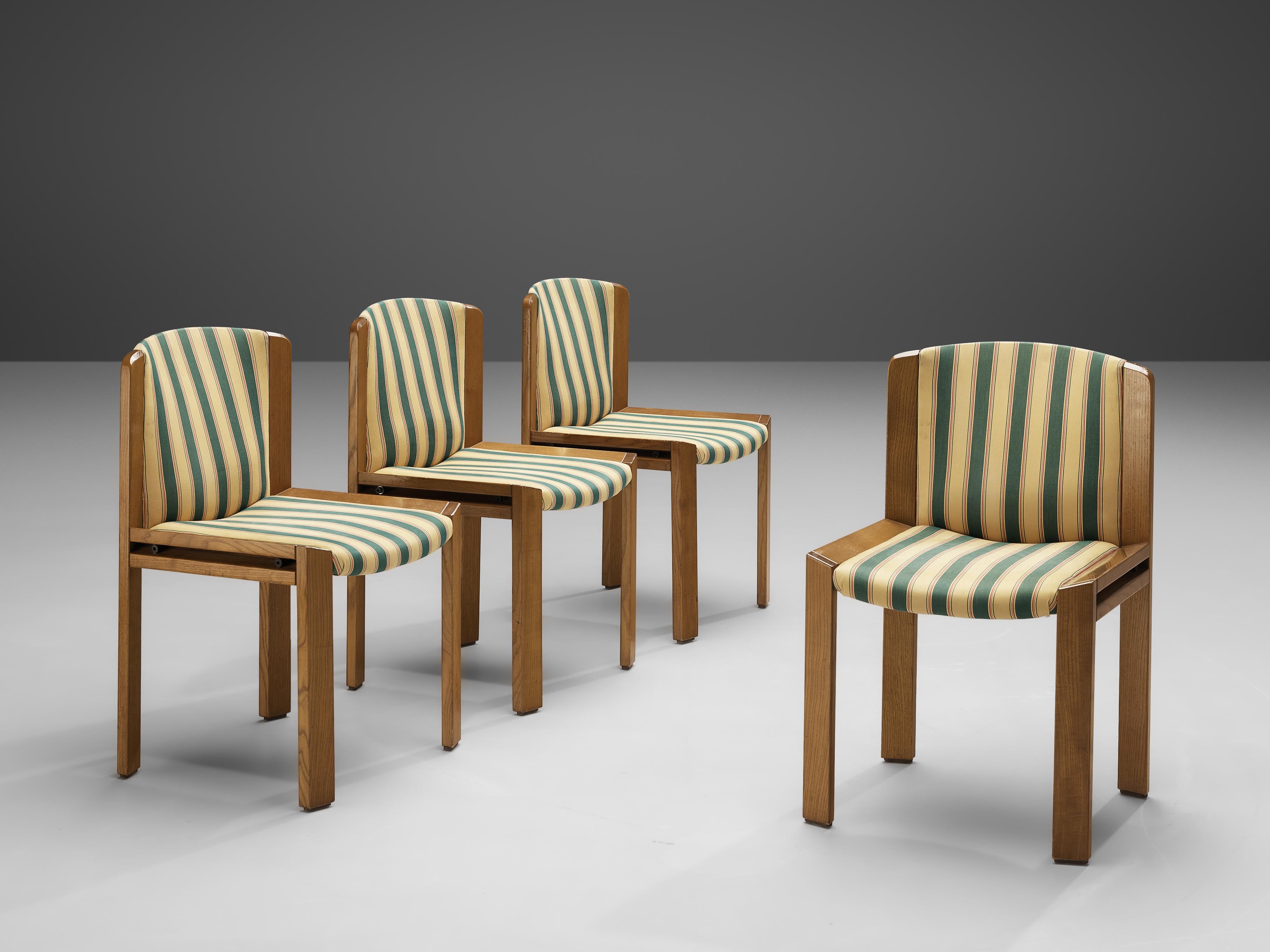 Joe Colombo for Pozzi, set of four dining chairs '300', fabric, oak, Italy, 1966

Functionalist set of four dining chairs is designed by Joe Colombo in 1966. Colombo's fascination with functionality meant he always focused on the user, which lead