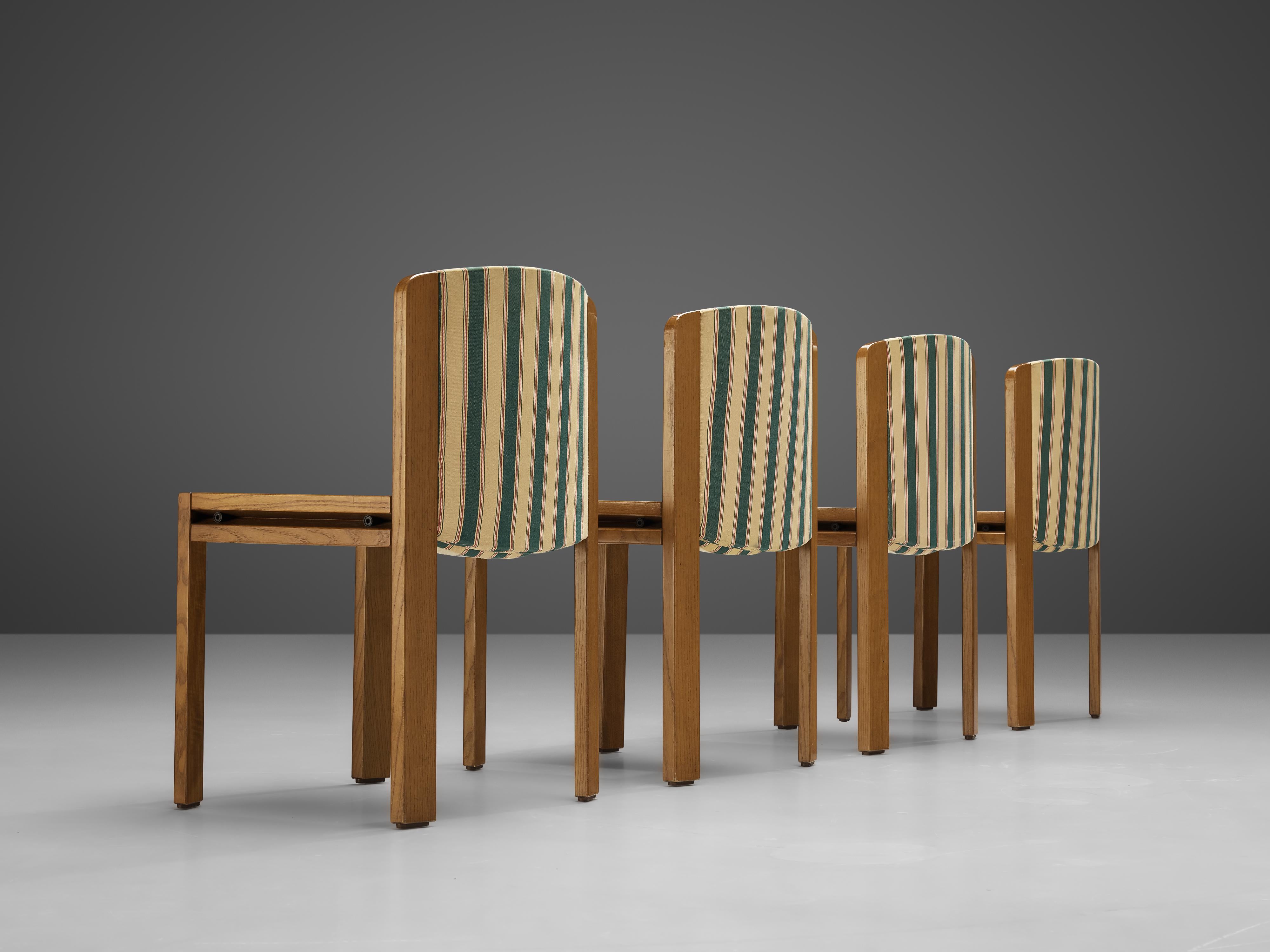 Mid-Century Modern Joe Colombo Set of Four '300' Dining Chairs in Striped Upholstery