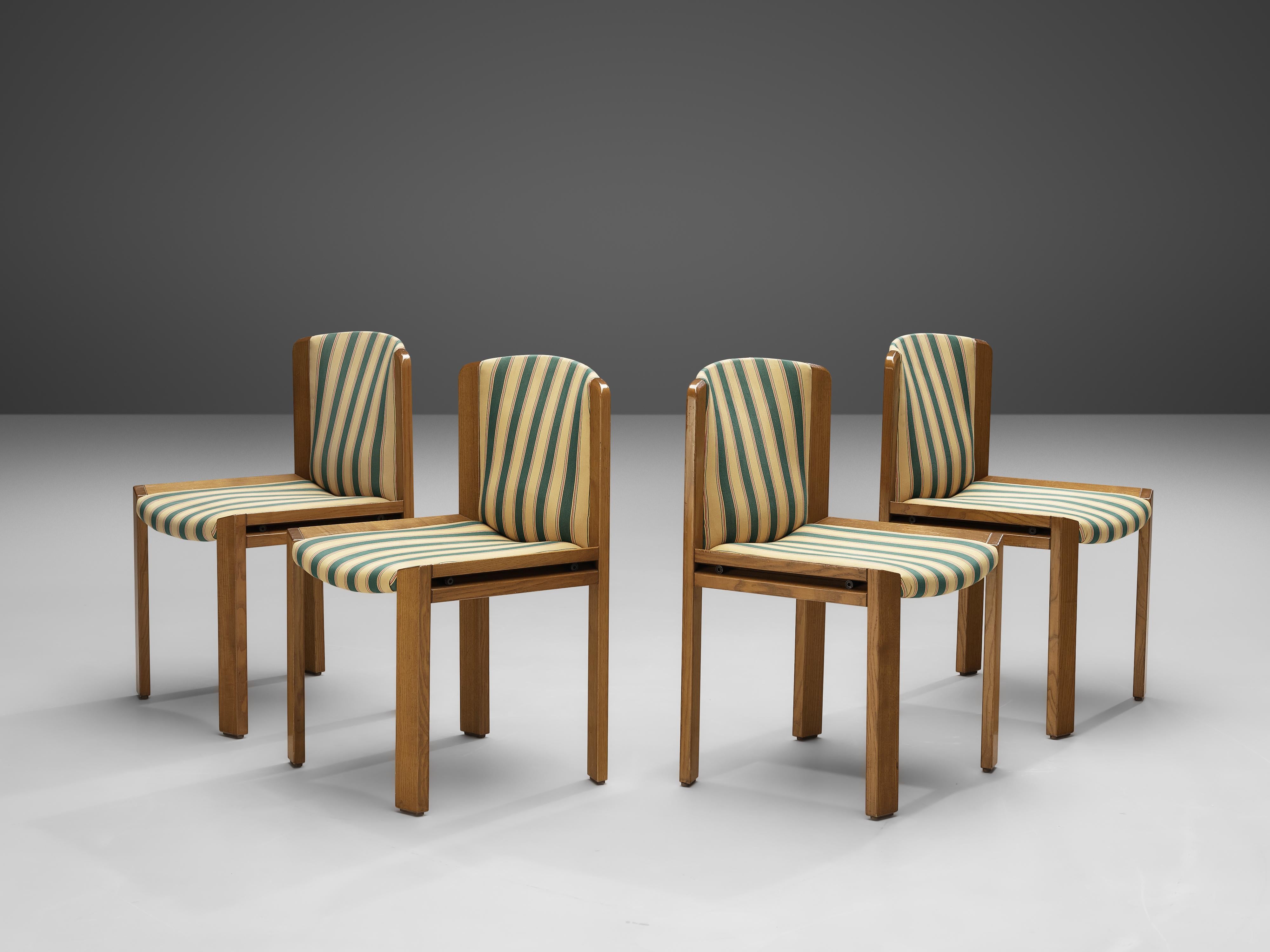 Fabric Joe Colombo Set of Four '300' Dining Chairs in Striped Upholstery