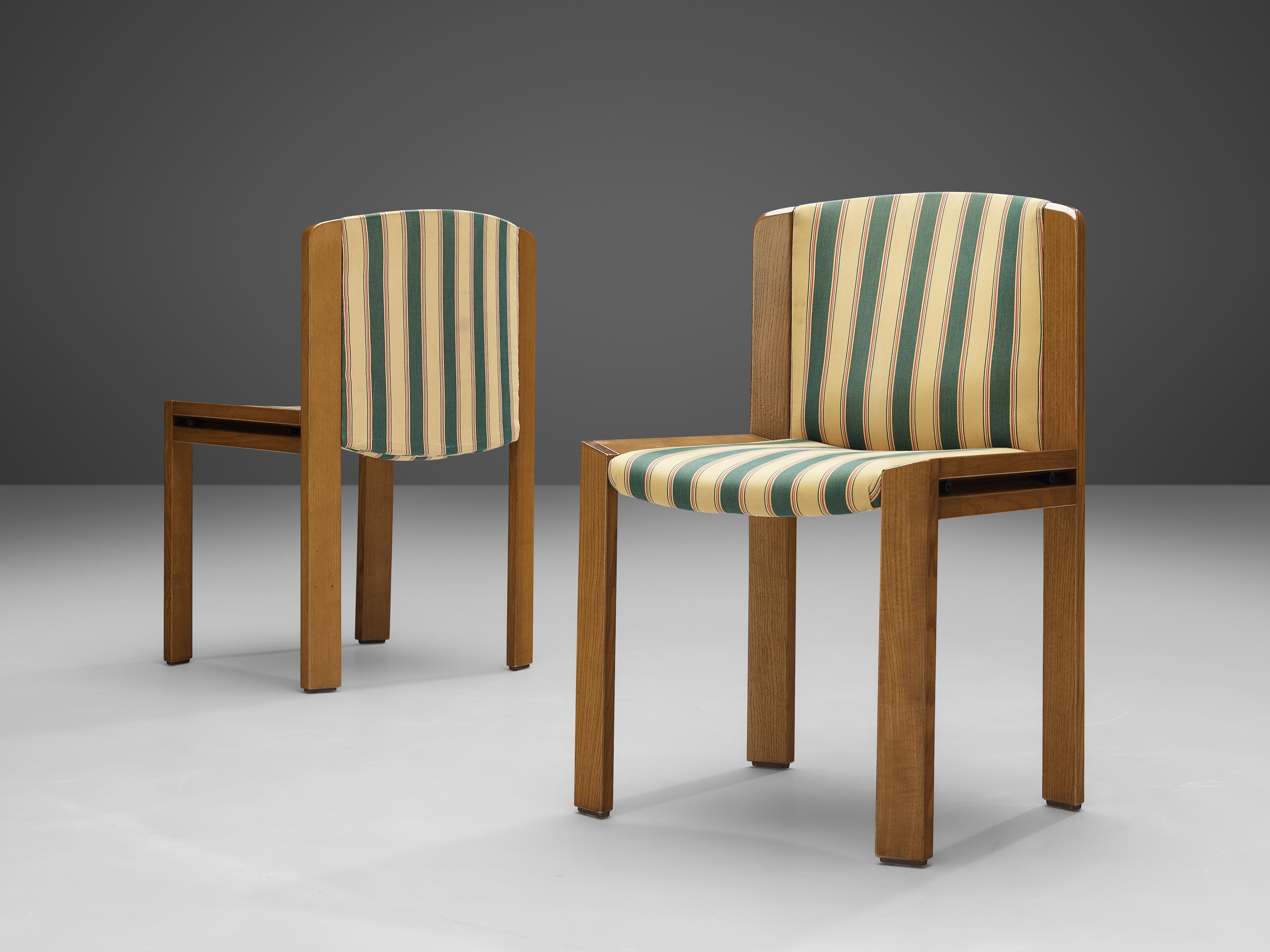 Joe Colombo Set of Four '300' Dining Chairs in Striped Upholstery 1
