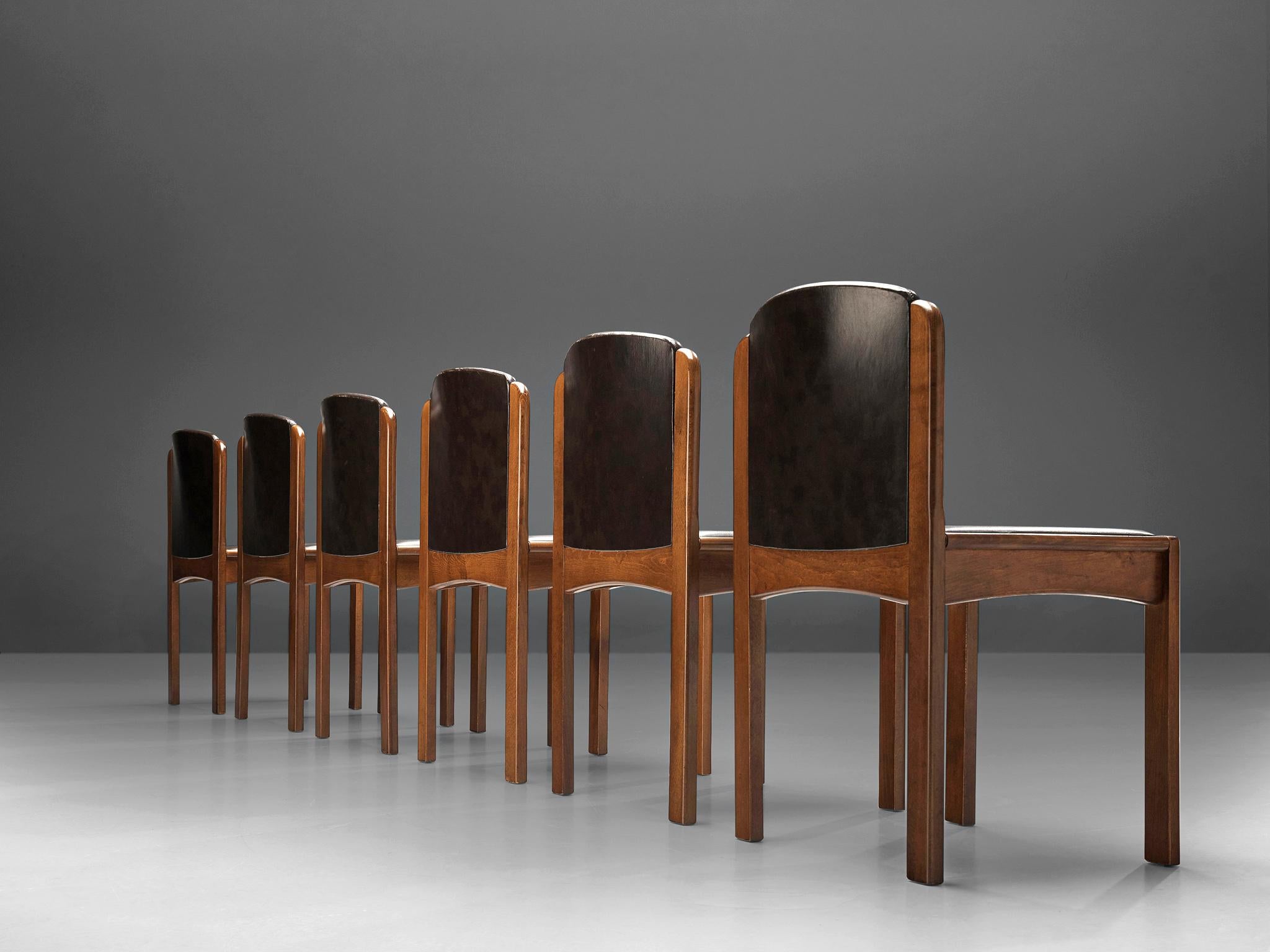 Italian Joe Colombo Set of Six '300' Dining Chairs in Brown Leatherette