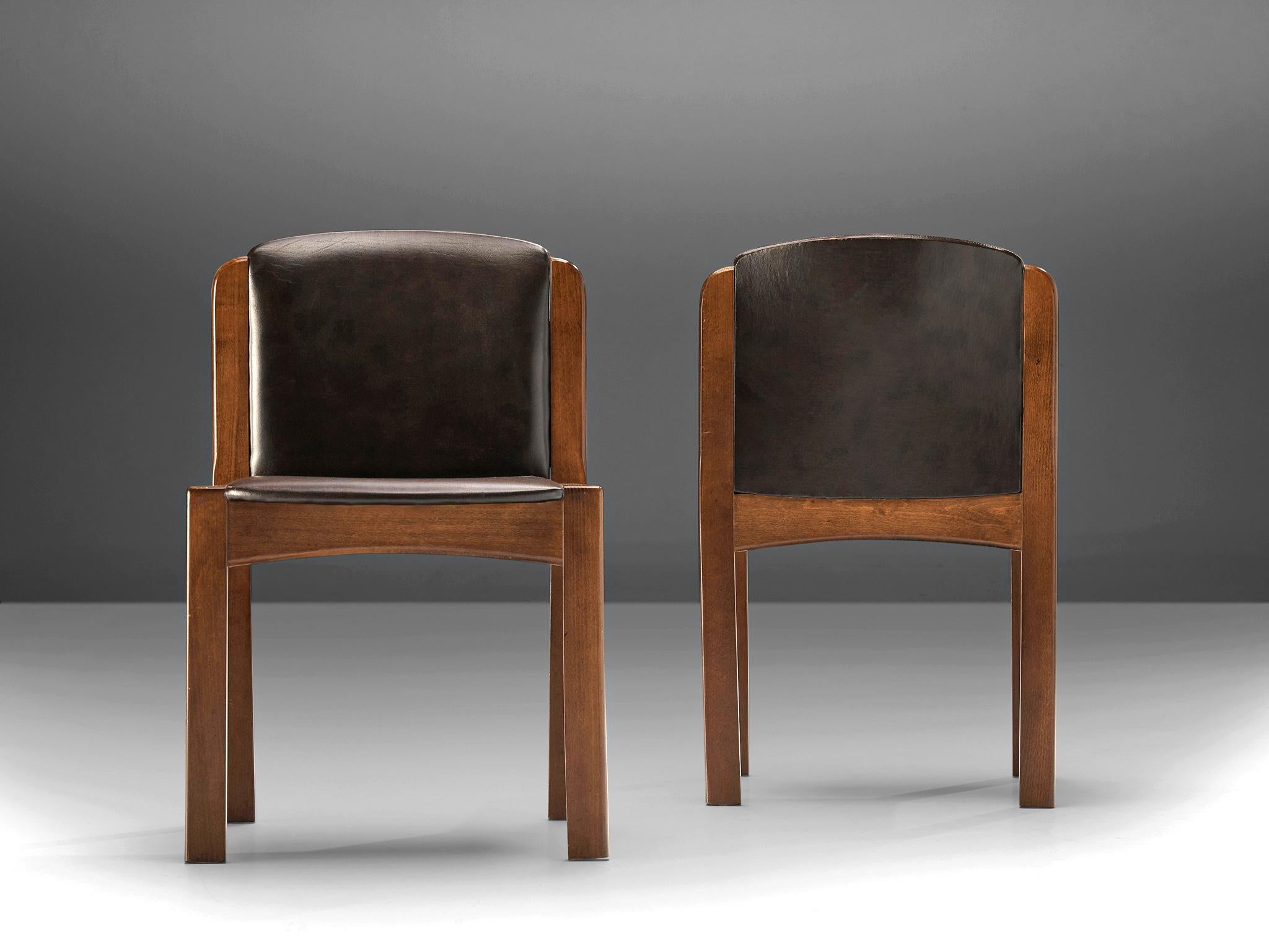 Joe Colombo Set of Six '300' Dining Chairs in Brown Leatherette 2