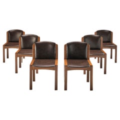 Joe Colombo Set of Six '300' Dining Chairs in Brown Leatherette