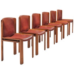 Joe Colombo Set of Six '300' Dining Chairs in Red to Brown Leather