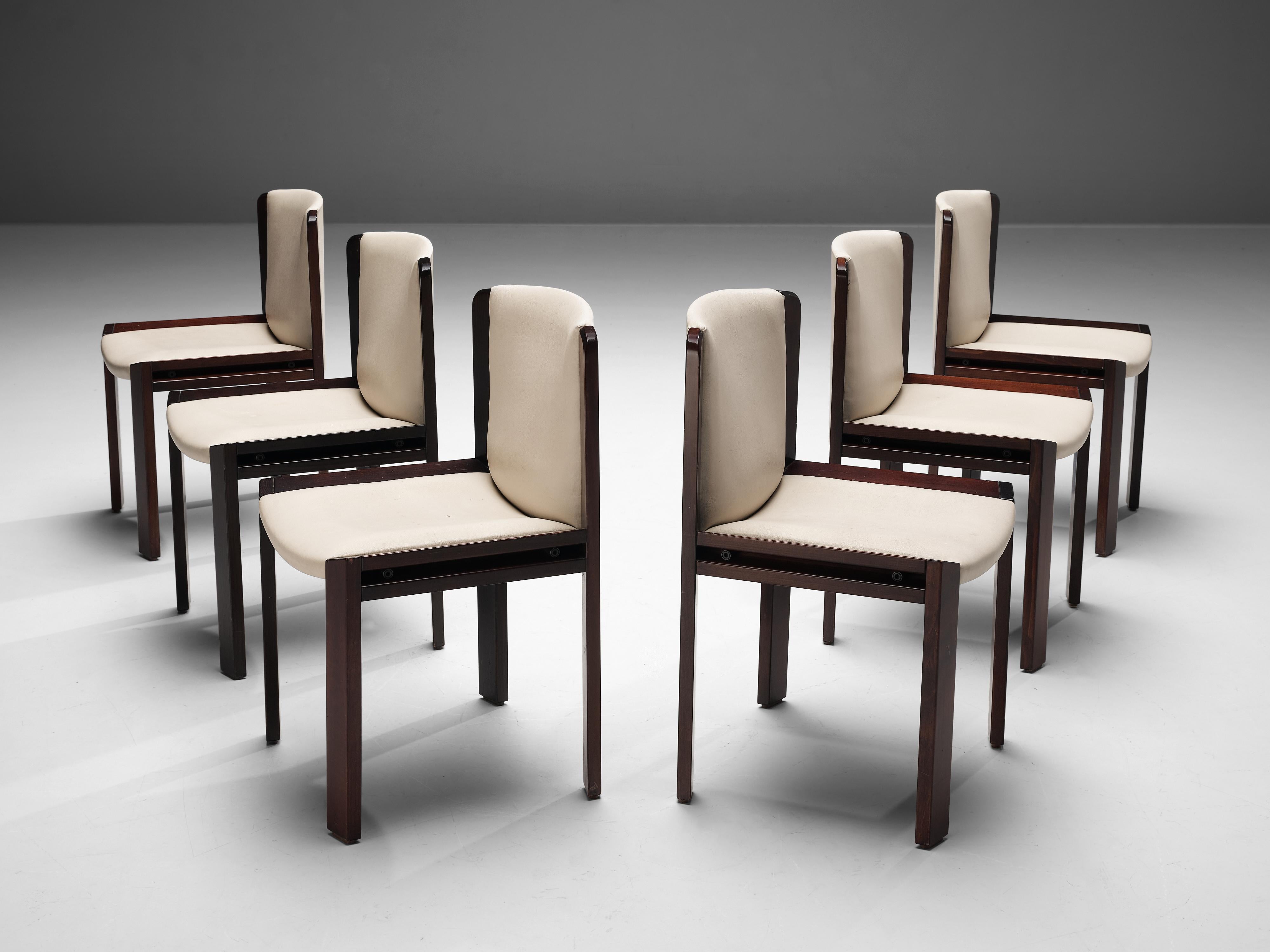 Joe Colombo for Pozzi, set of six dining chairs '300', leather, oak, Italy, 1966.

Functionalist set of six dining chairs is designed by Joe Colombo in 1966. Colombo's fascination with functionality meant he always focused on the user, which lead