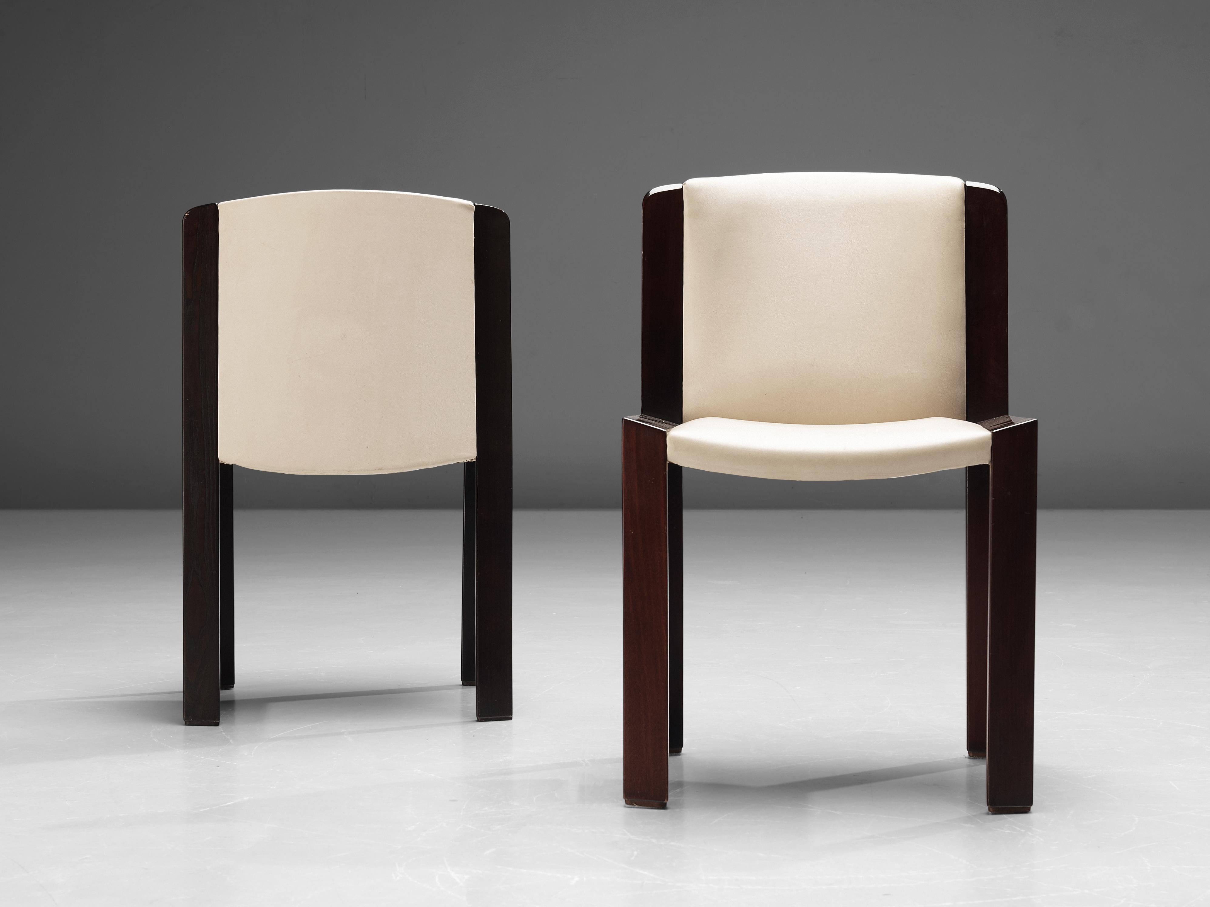 Faux Leather Joe Colombo Set of Six '300' Dining Chairs in White Leather