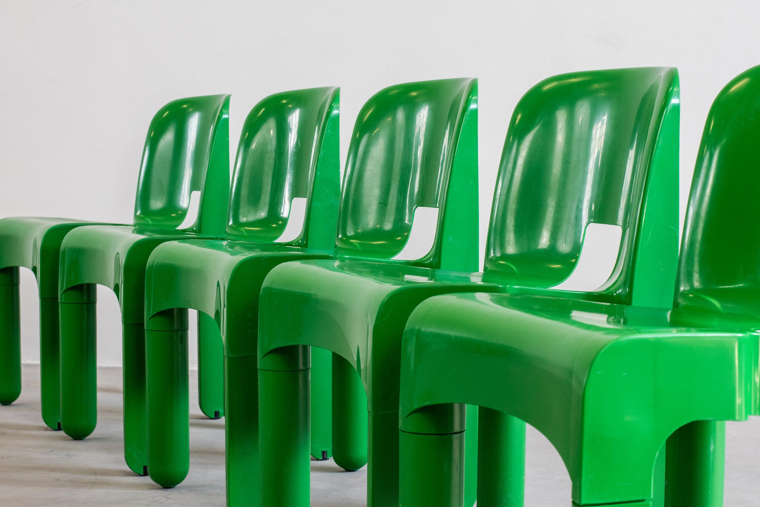 Italian Joe Colombo Set of Six Universale Green Chairs by Kartell, 1960s