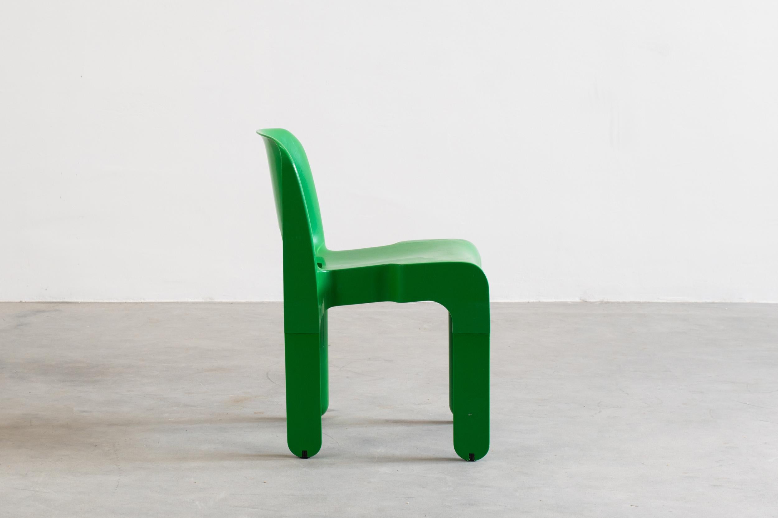 Plastic Joe Colombo Set of Six Universale Green Chairs by Kartell, 1960s