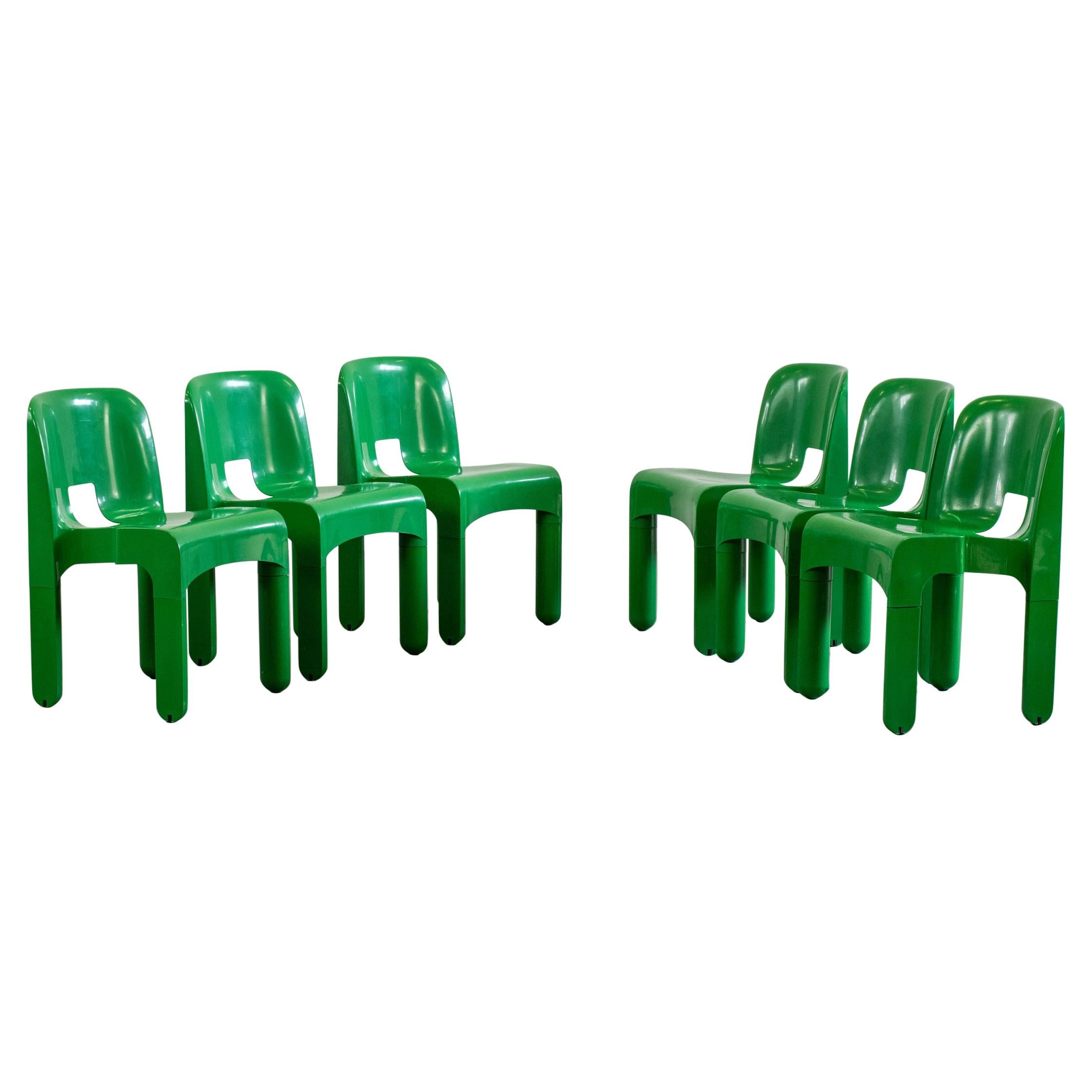 Joe Colombo Set of Six Universale Green Chairs by Kartell, 1960s