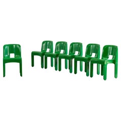 Joe Colombo Set of Six Universale Green Chairs by Kartell, 1960s
