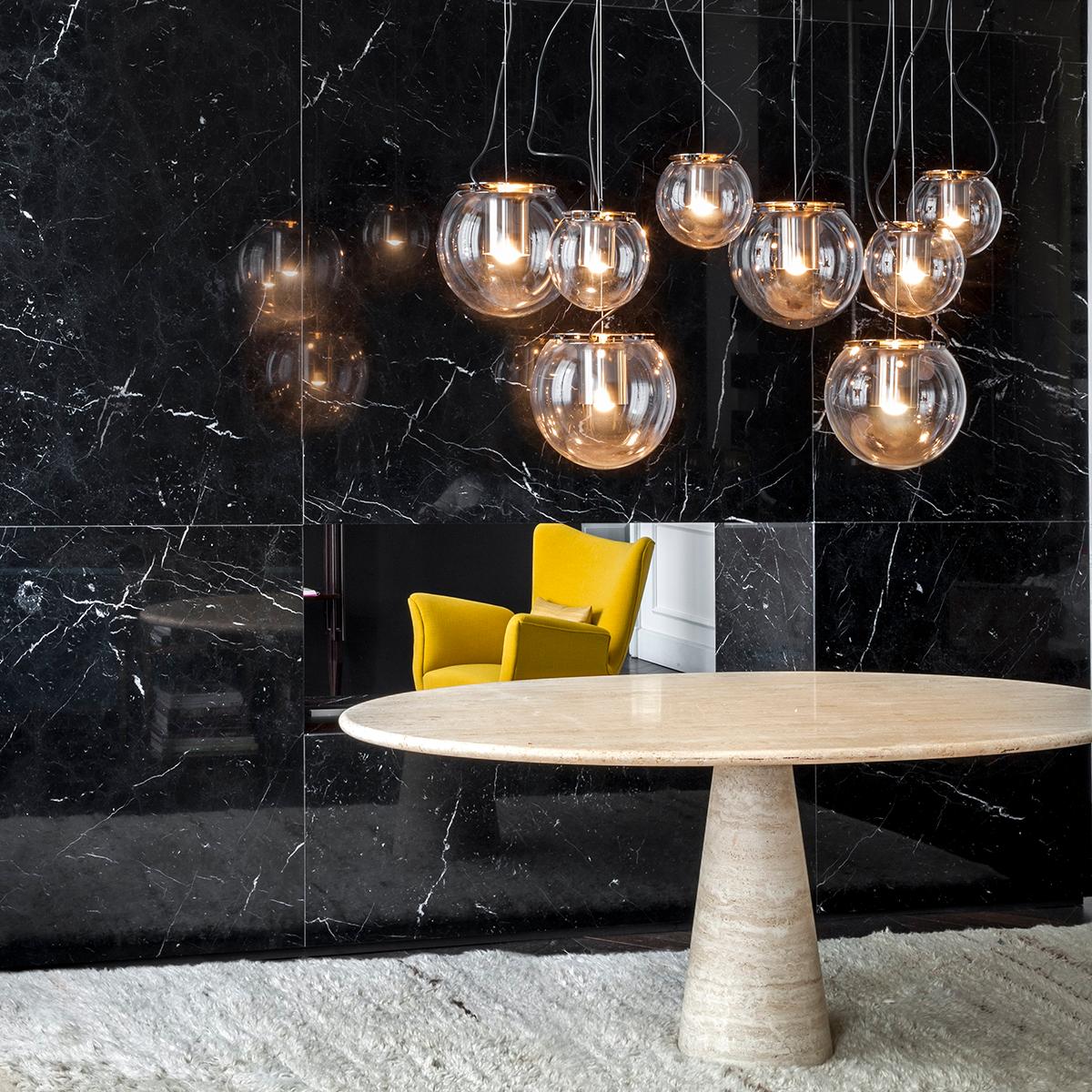 Contemporary Joe Colombo Set of Two Suspension Lamps 'The Globe' Gold by Oluce