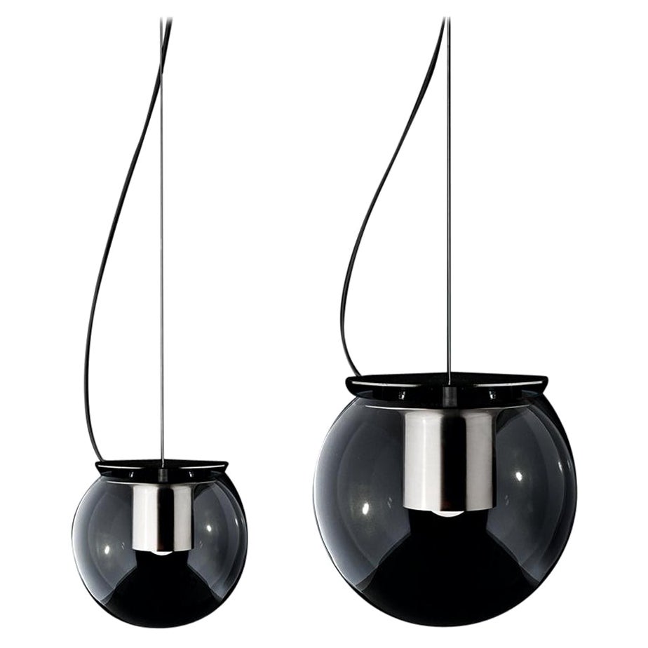 Joe Colombo Set of Two Suspension Lamps 'the Globe' Nickel by Oluce For Sale