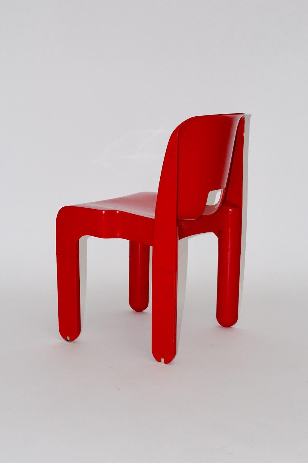 Italian Joe Colombo Space Age Pop Design Red Vintage Plastic Chair 1968 Italy Universale