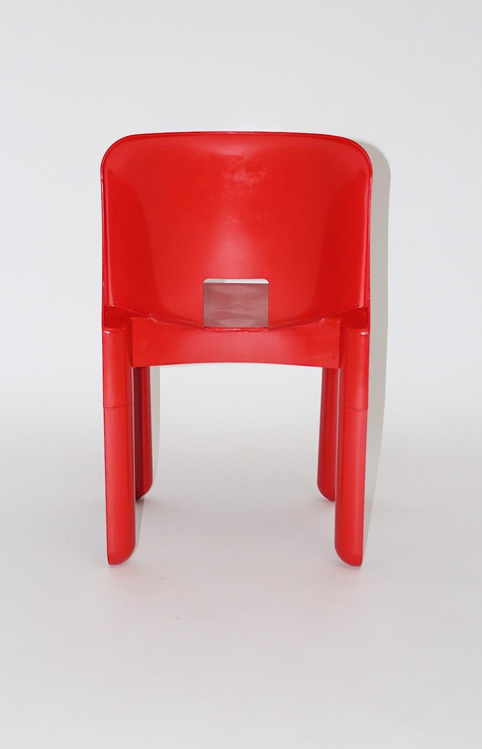 Mid-20th Century Joe Colombo Space Age Pop Design Red Vintage Plastic Chair 1968 Italy Universale