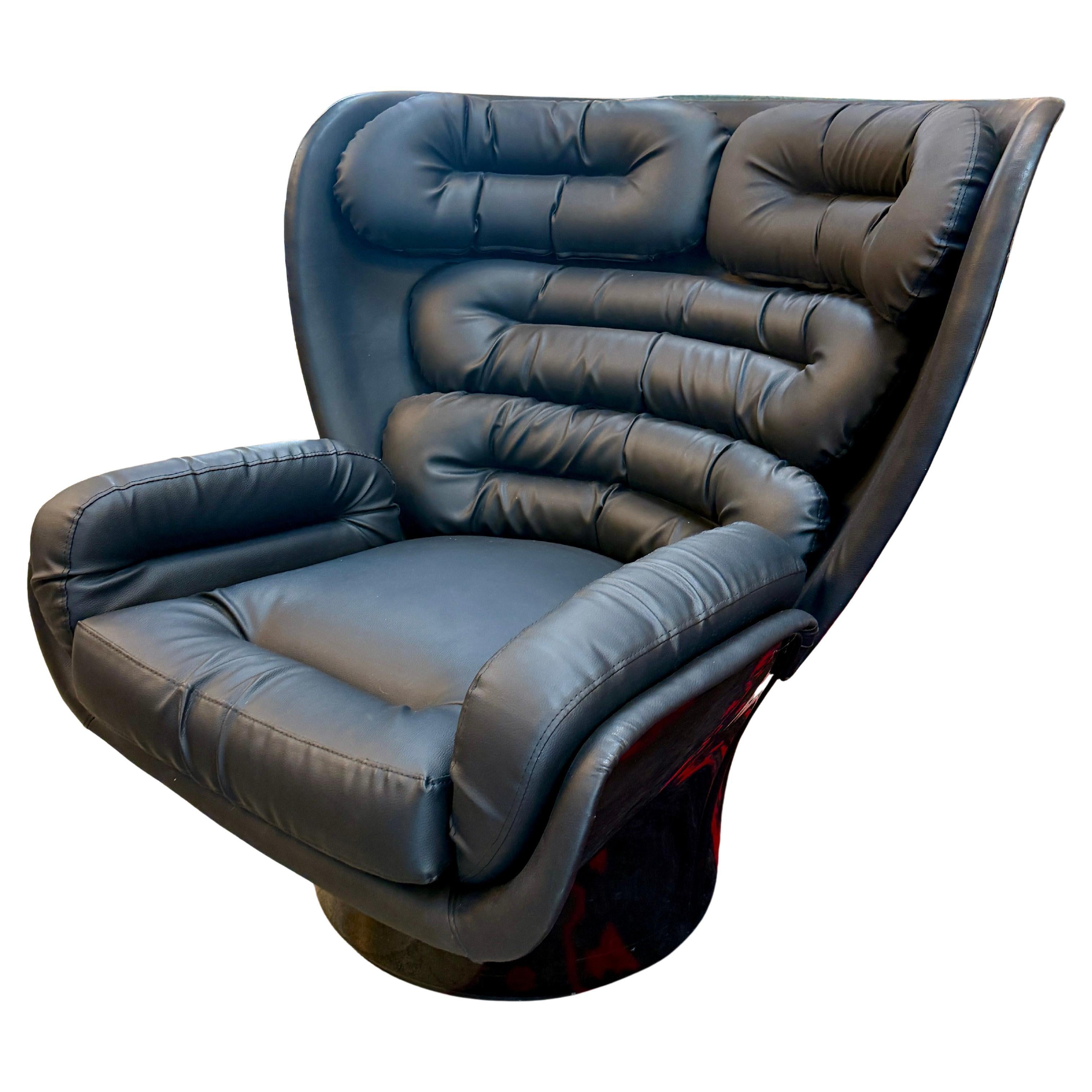 Joe Colombo Swivel "Elda" Leather Lounge Chair For Sale