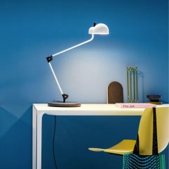 Joe Colombo 'Topo' Table Lamp in White and Black with Base for Stilnovo