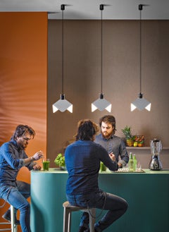 Joe Colombo 'Triedro' Metal Pendant Lamp in White for Stilnovo