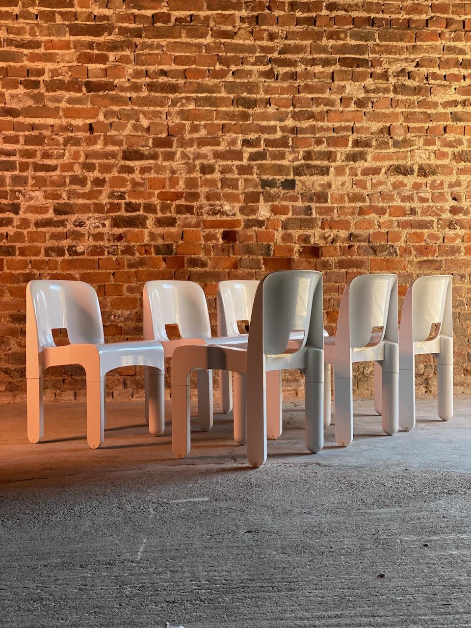 Joe Colombo Universale chairs set of six by Kartell, Italy, 1967

Rare opportunity set of six Joe Colombo model 4867 Universale chairs by Kartell, Italy circa 1967 in polycarbonate and Produced by Kartell, Noviglio, Milano. The chairs all stamped