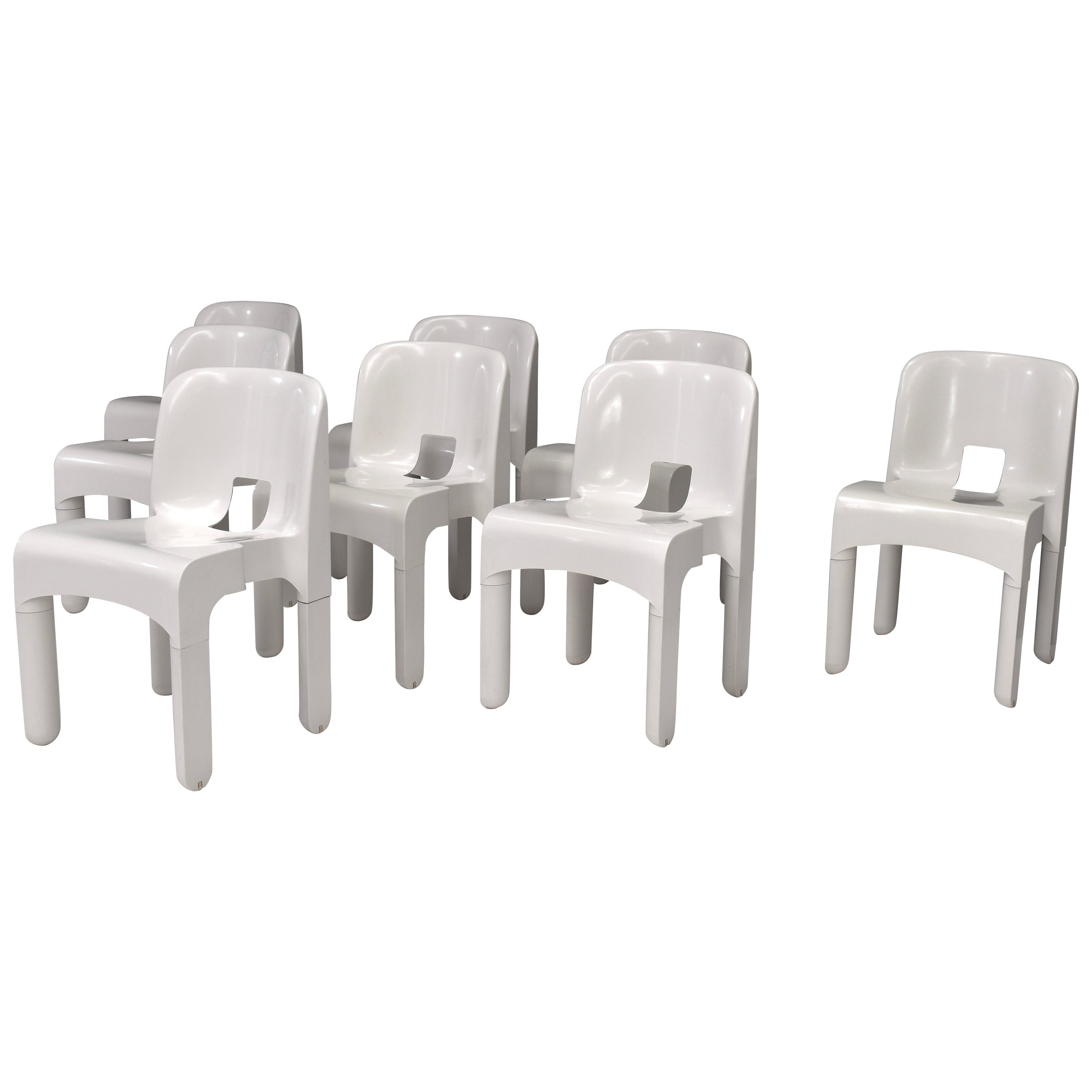 Joe Colombo Universale Plastic Chairs in White by Kartell, Italy, 1967