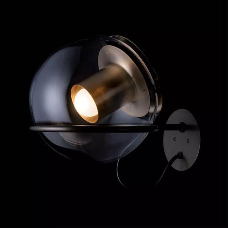 Italian Joe Colombo Wall Lamp 'The Globe' Blown Glass Satin Gold by Oluce For Sale