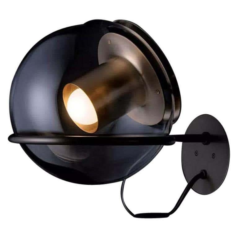 Anodized Joe Colombo Wall Lamp 'The Globe' Blown Glass Satin Gold by Oluce For Sale