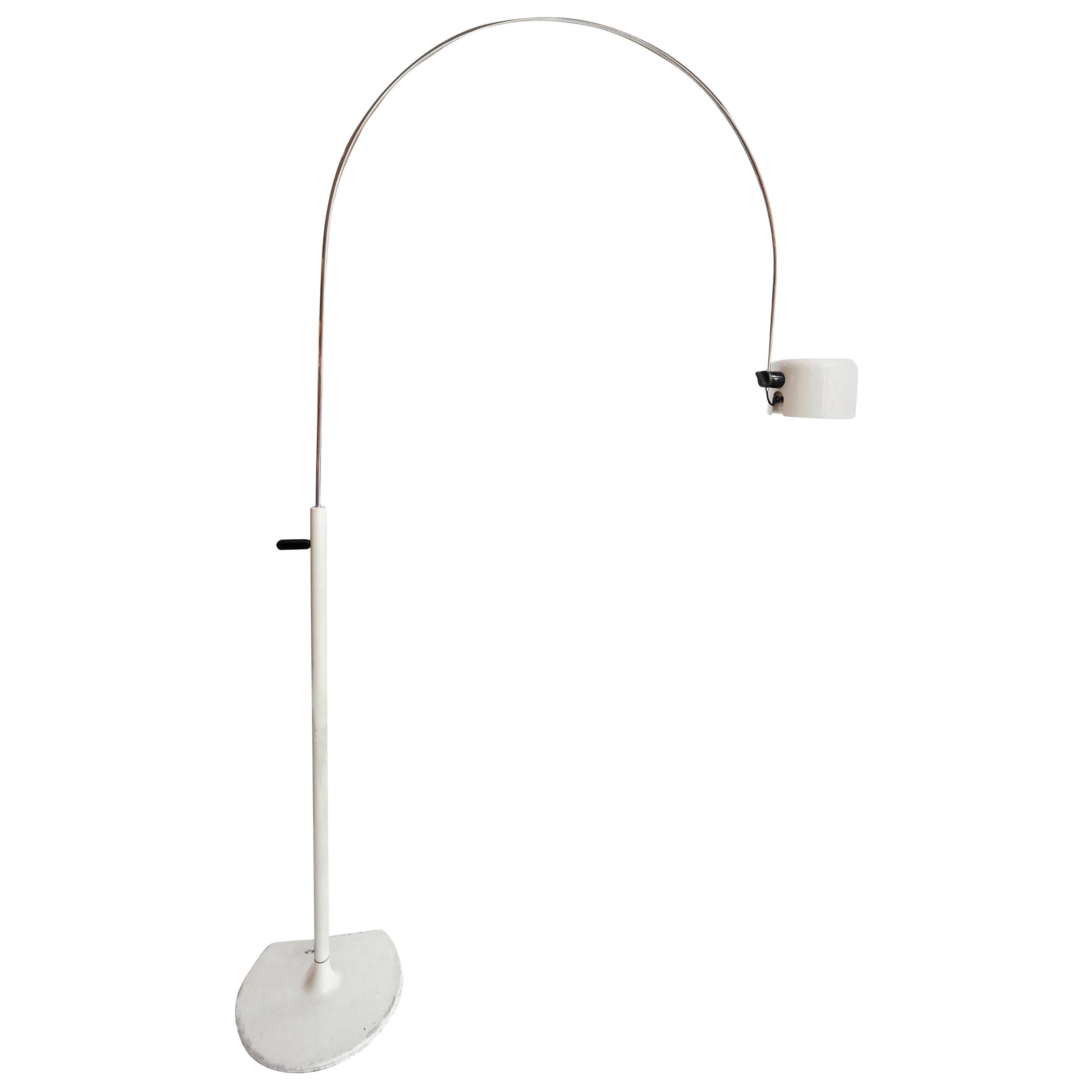 Joe Colombo White Metal Floor Lamp with Arched Shade, 1970s