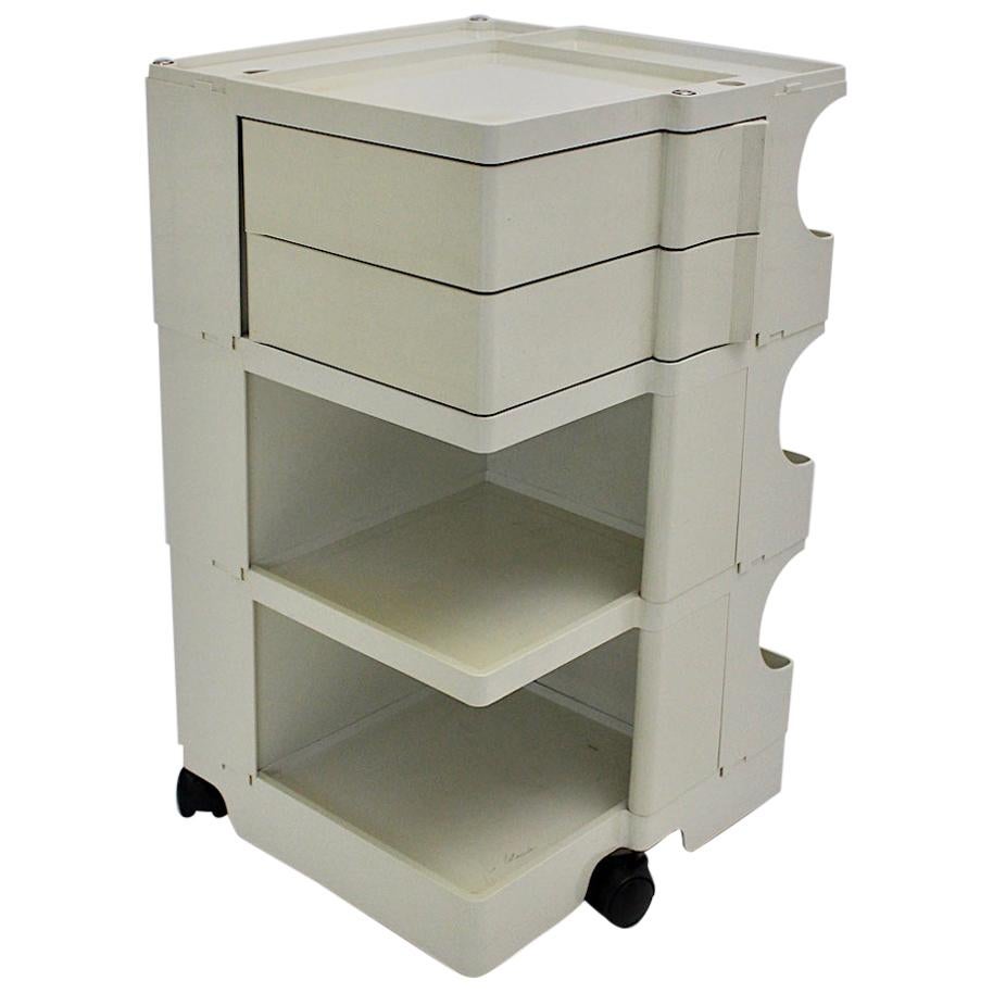 Récipient de rangement de rangement portable haut en plastique blanc vintage Boby de Joe Colombo, Italie en vente