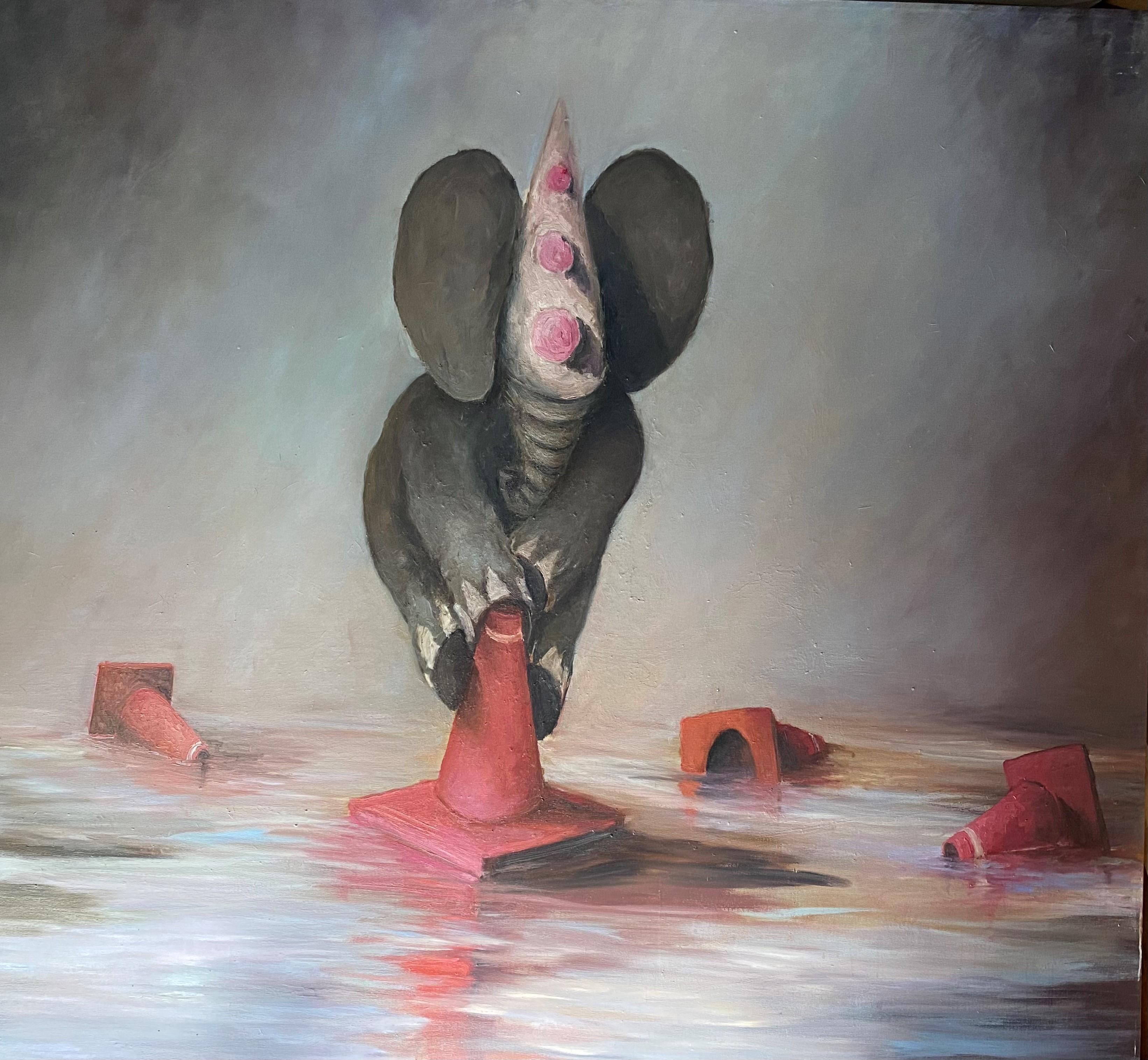 Joe Concra Abstract Painting – Elefant auf einem Kegel  74 X 82