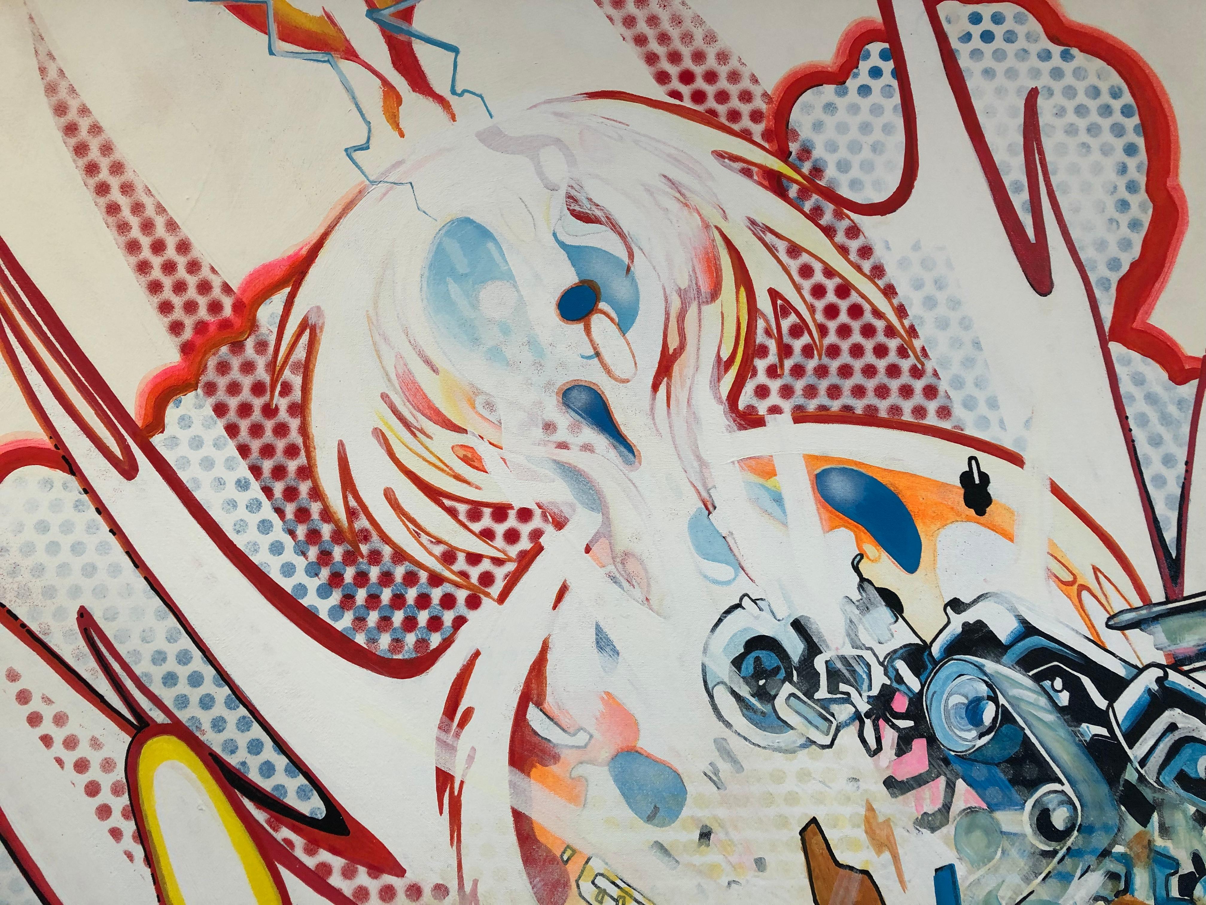 Auto und Auto fahren mit Randum Cosmic Laserstrahl – Painting von Joe Currie