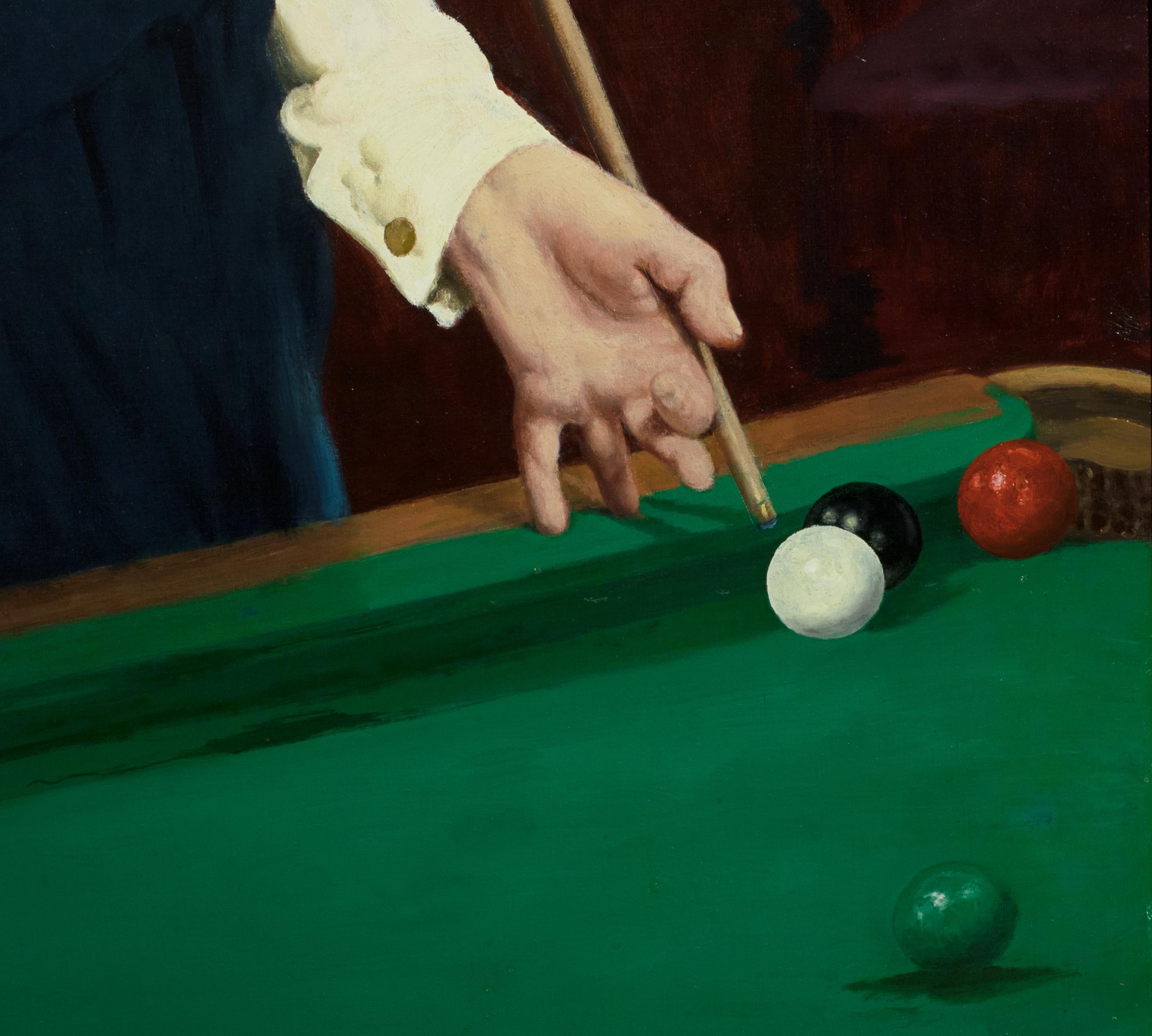 Sporting Art Joe Davis, Billiard or Snooker Painting Oil on Canvas For Sale