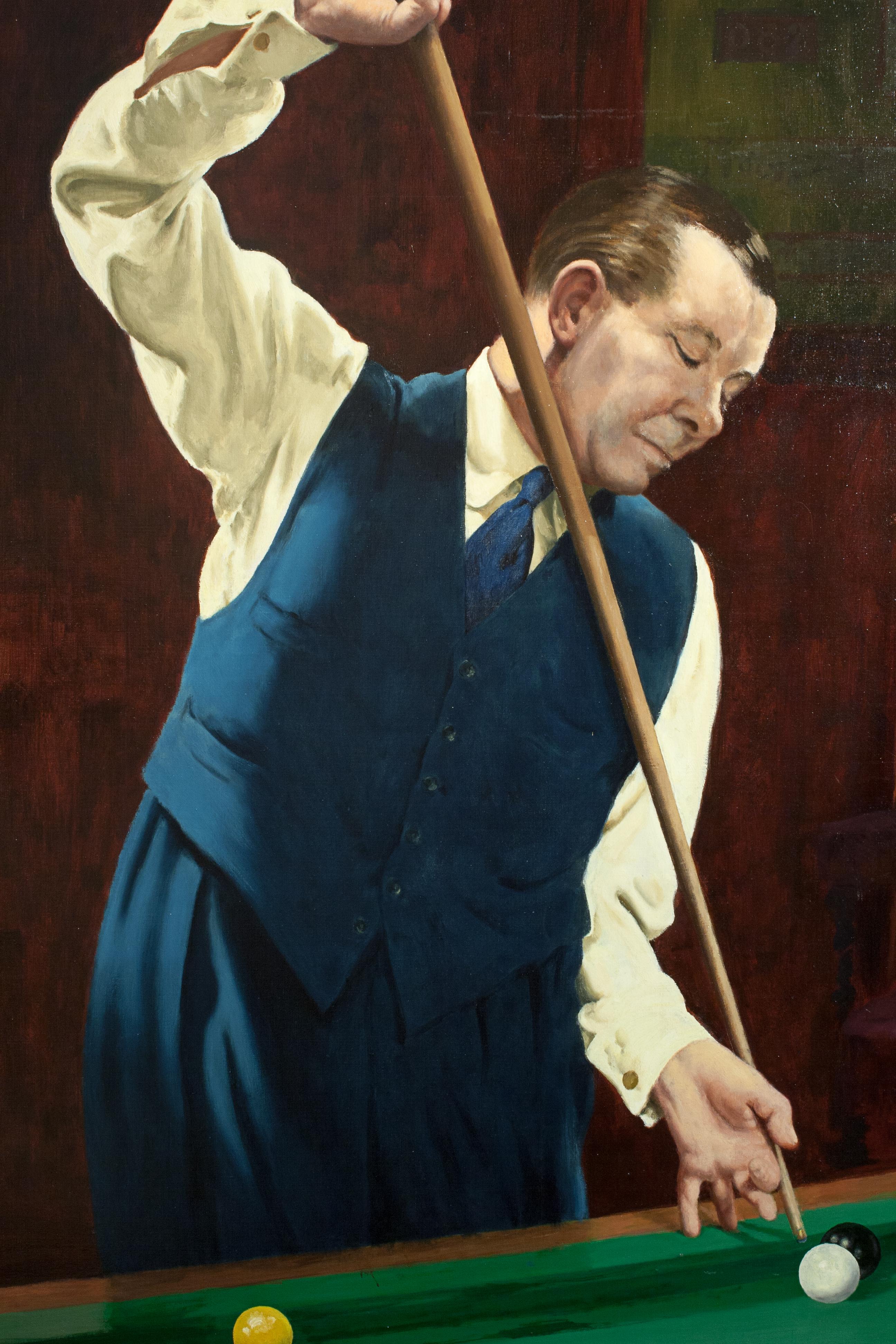 Painted Joe Davis, Billiard or Snooker Painting Oil on Canvas For Sale