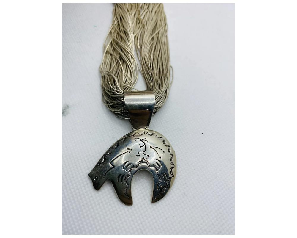 Joe Delgarito Mehrreihige Kokopelli-Halskette aus Sterlingsilber 925  im Zustand „Gut“ im Angebot in New York, NY